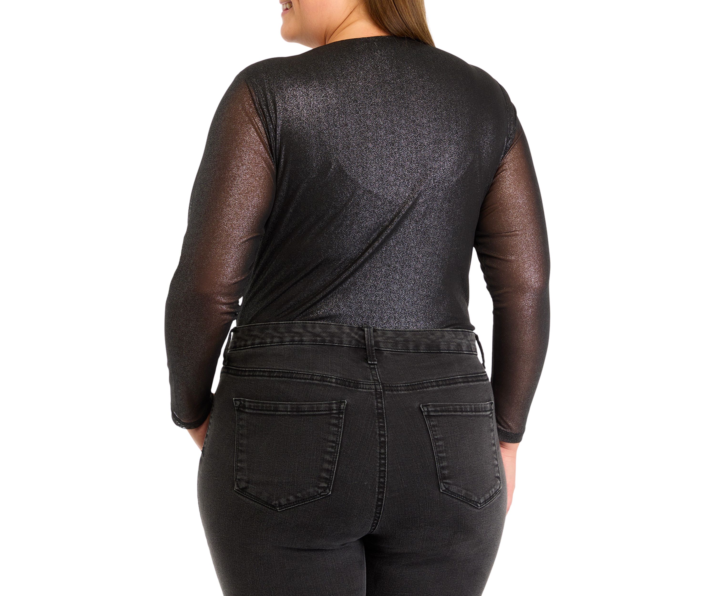 Plus Size Mesh Printed Drape Bodysuit