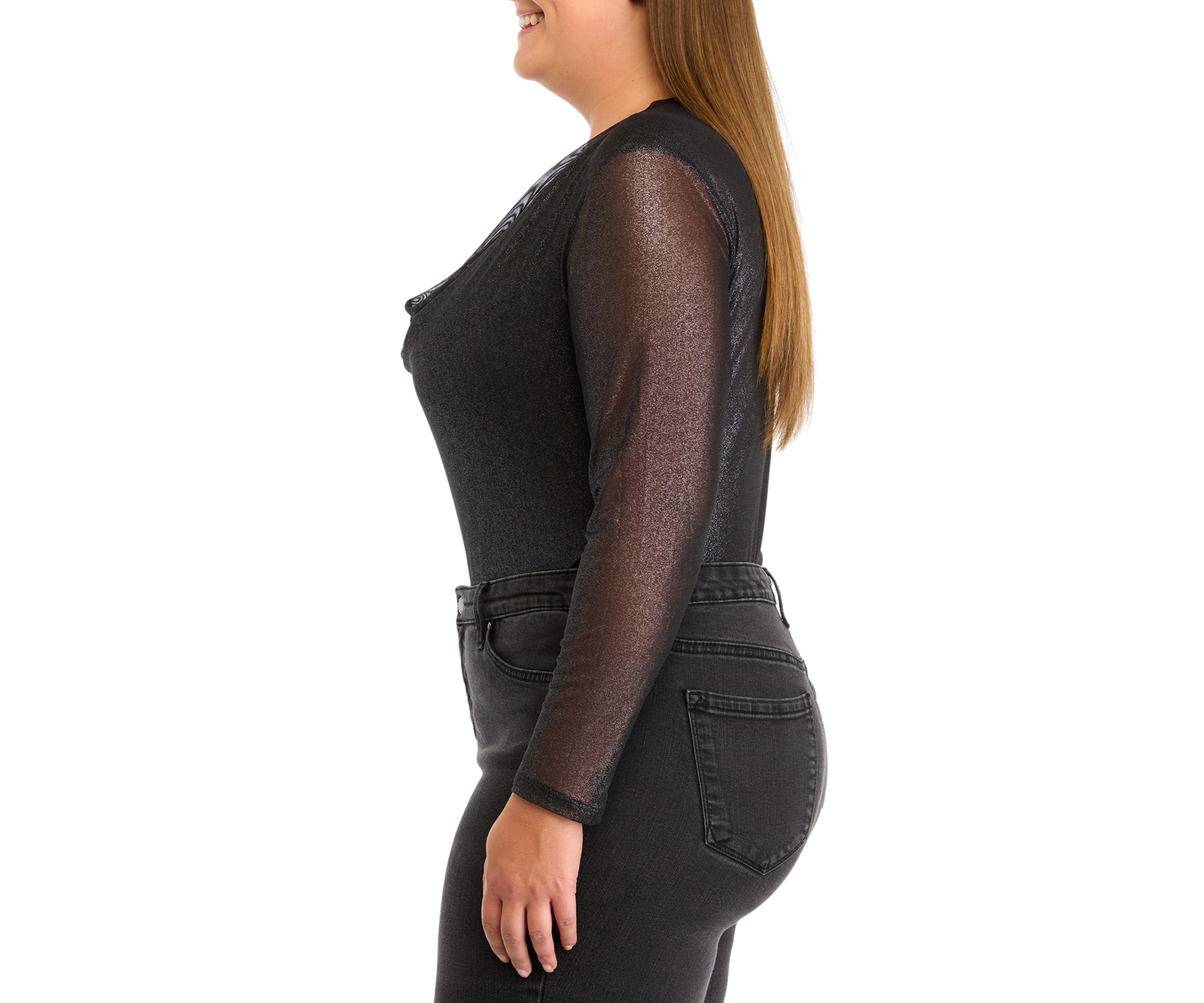 Plus Size Mesh Printed Drape Bodysuit