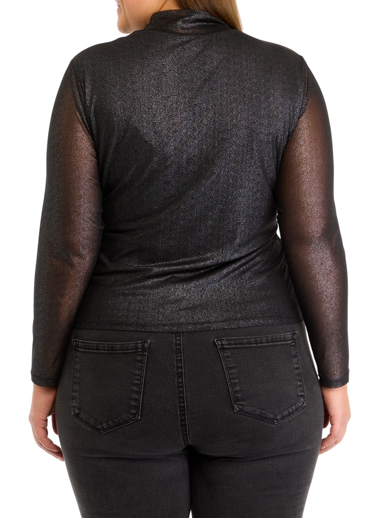 Plus Size Mesh Mock Neck Knit Foil Top