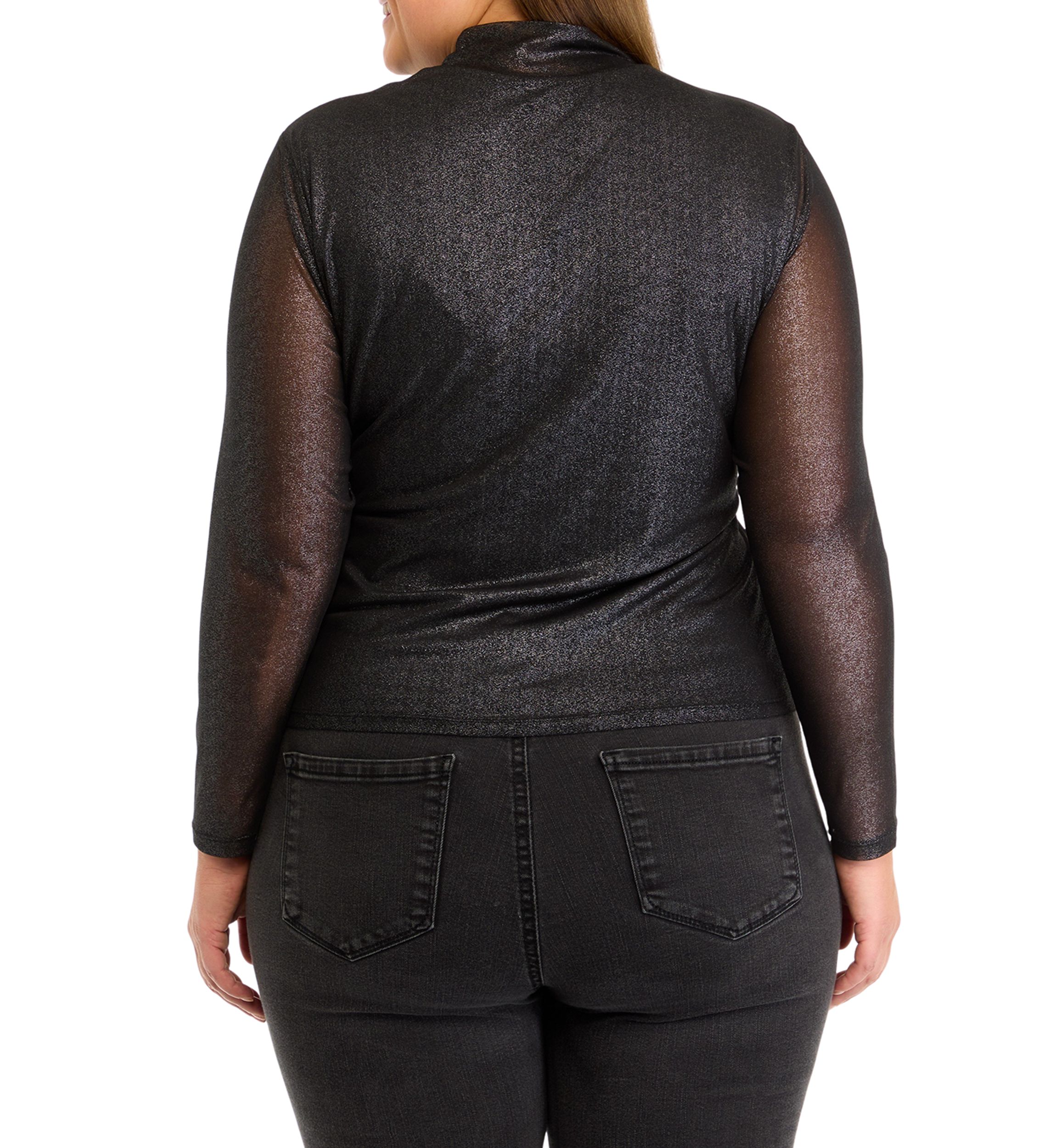 Plus Size Mesh Mock Neck Knit Foil Top