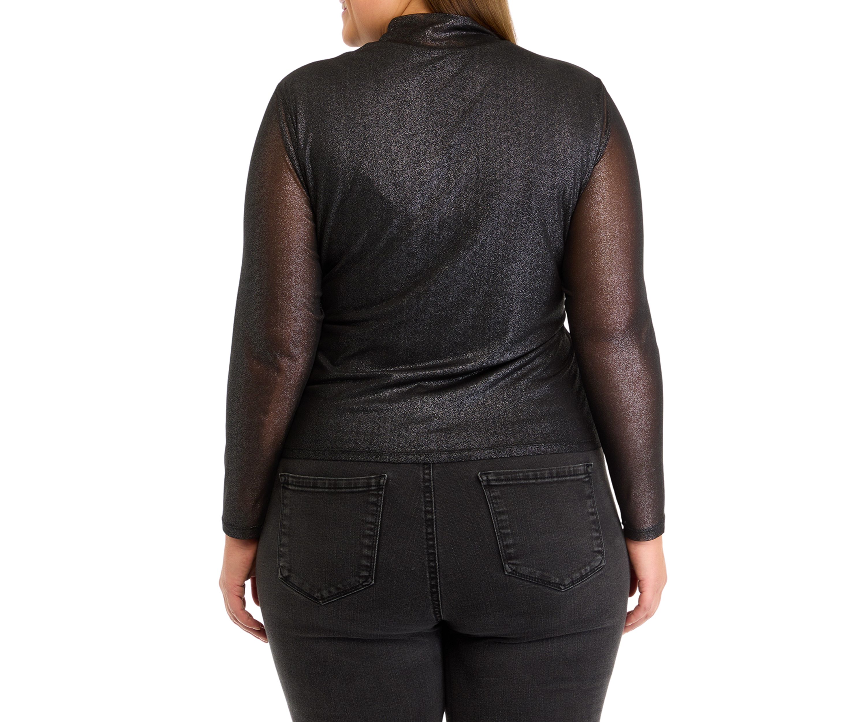 Plus Size Mesh Mock Neck Knit Foil Top