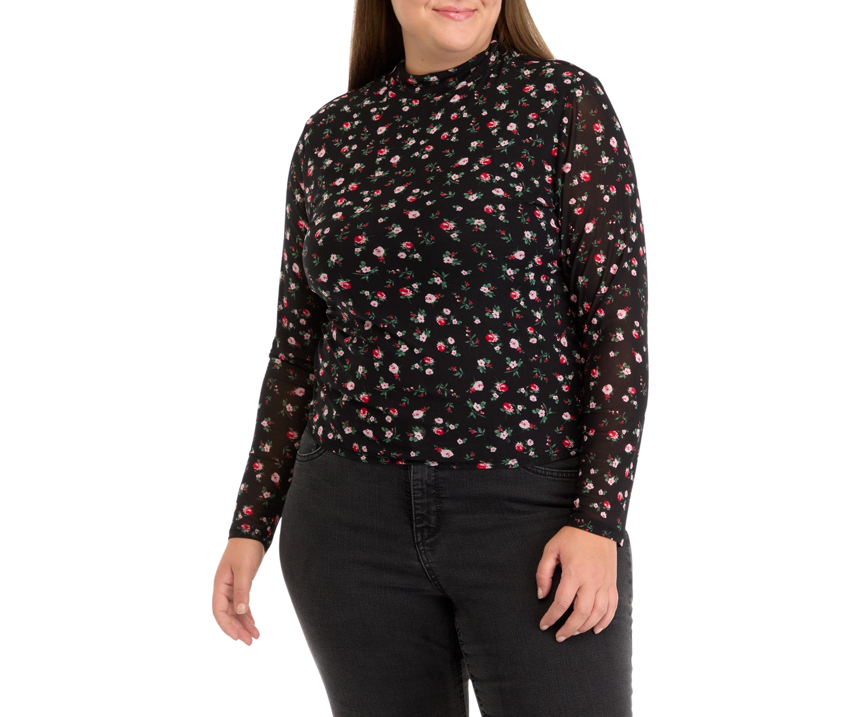 Plus Size Printed Mesh Knit Top