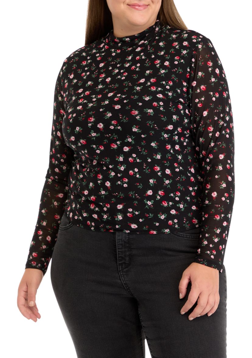 Plus Size Printed Mesh Knit Top