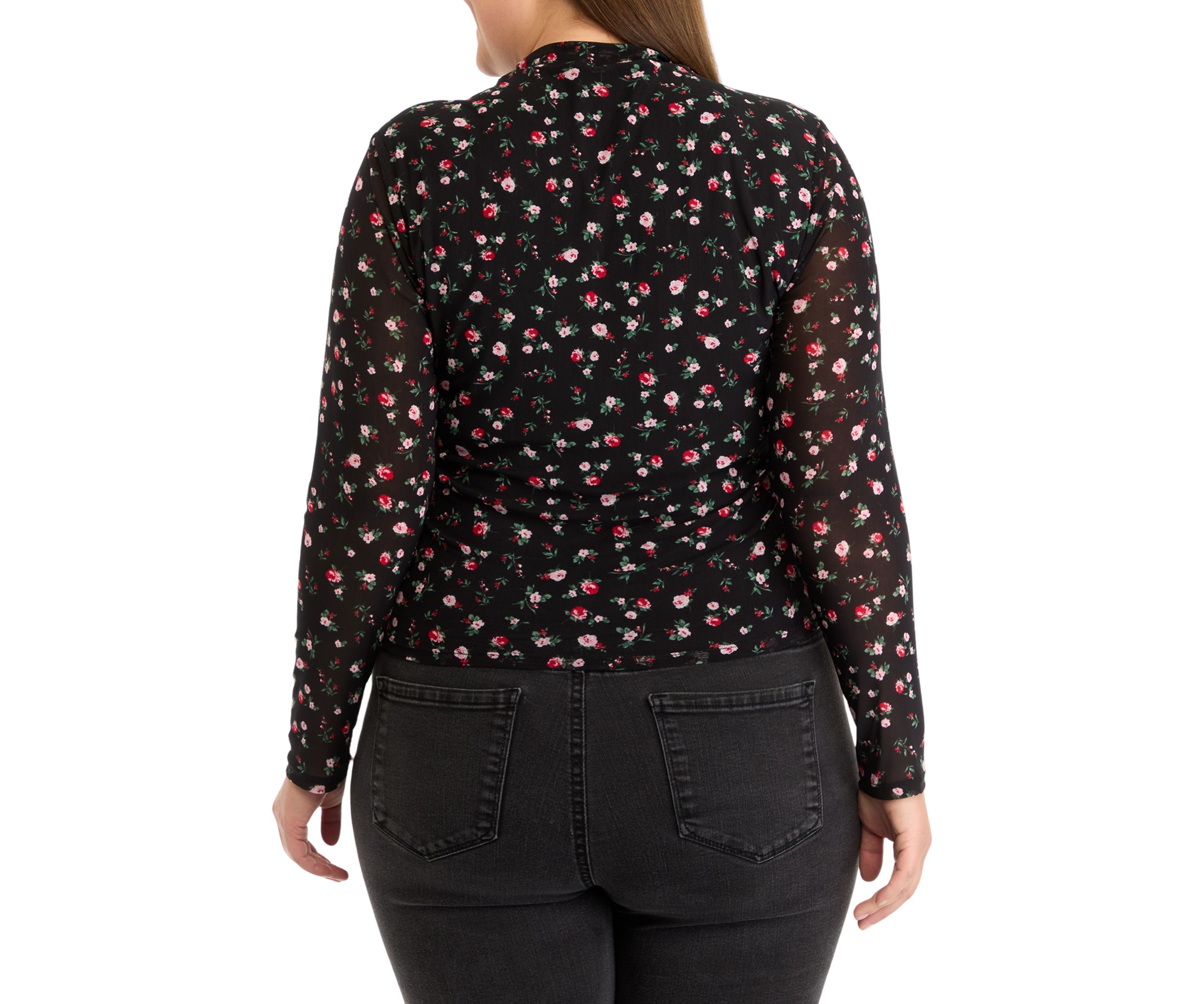 Plus Size Printed Mesh Knit Top