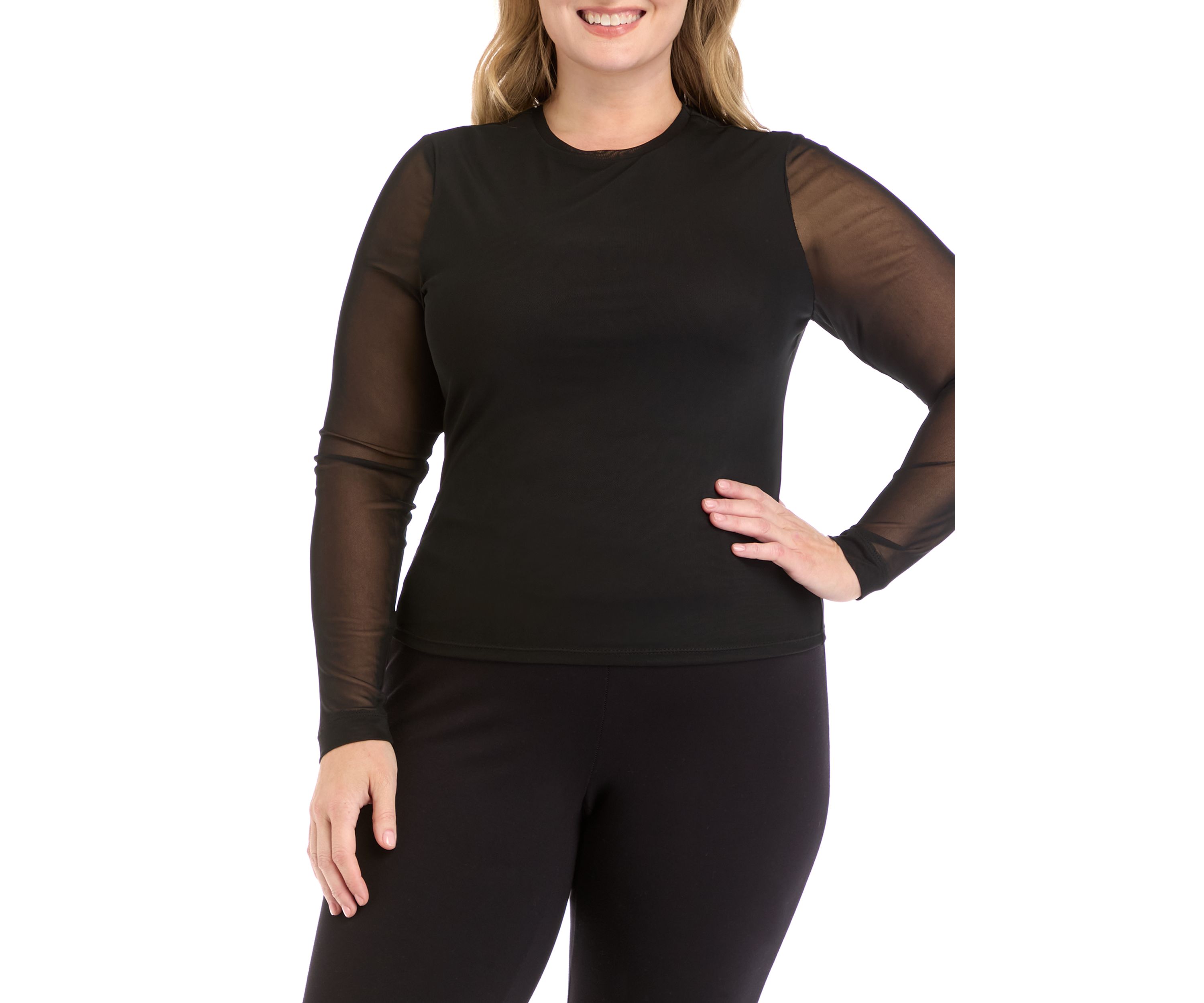 Plus Size Long Sleeve Printed Mesh T-Shirt 