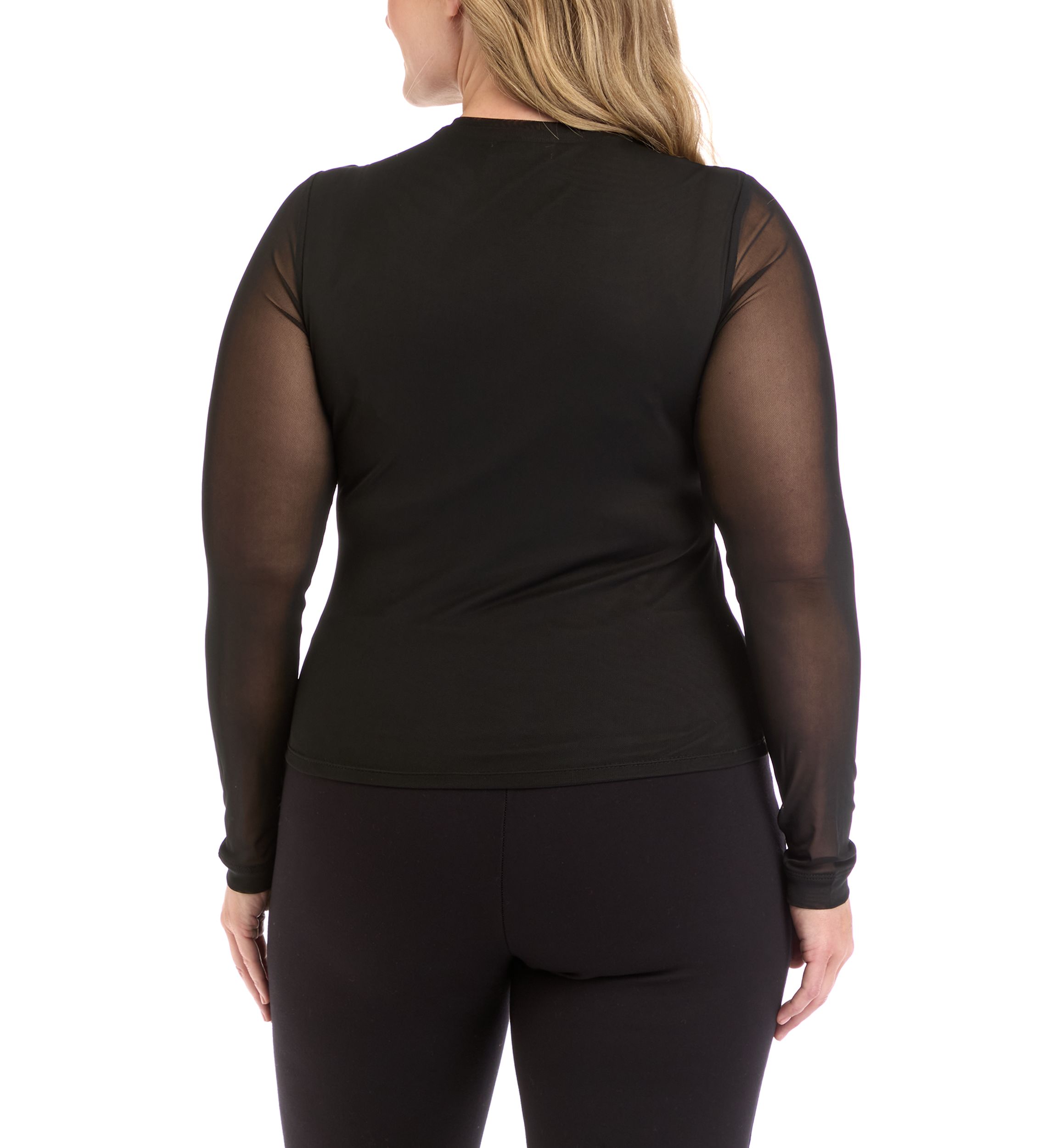 Plus Size Long Sleeve Printed Mesh T-Shirt 