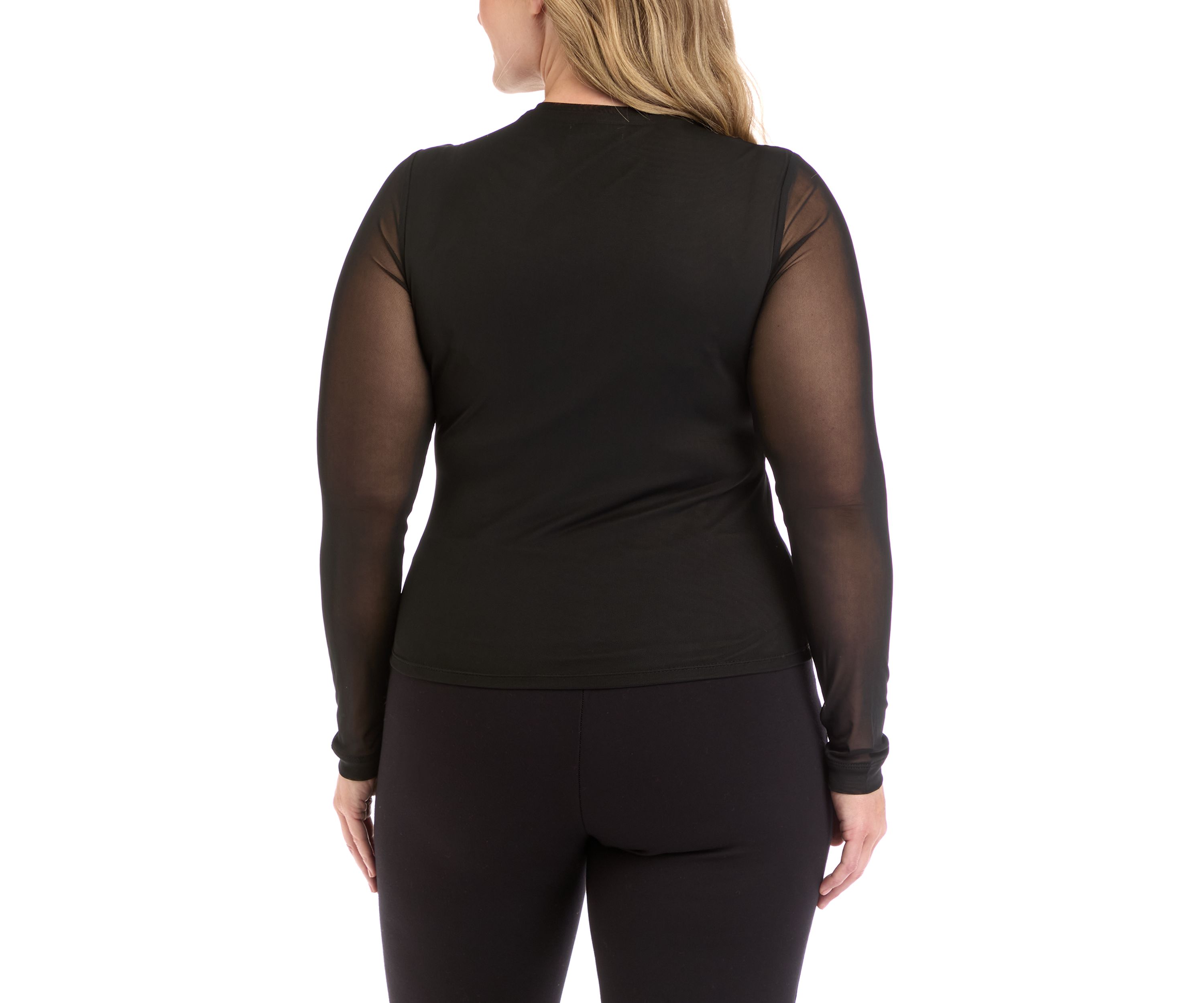Plus Size Long Sleeve Printed Mesh T-Shirt 