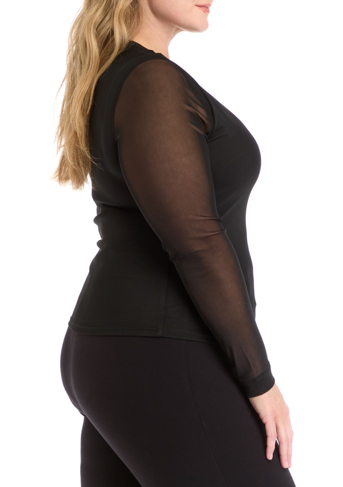 Plus Size Long Sleeve Printed Mesh T-Shirt 
