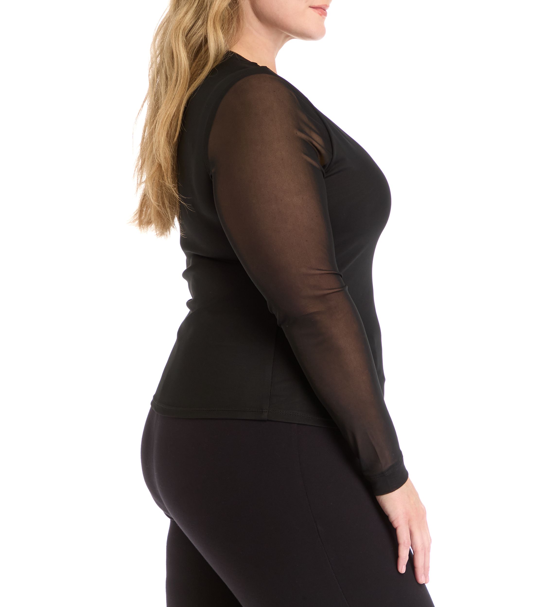 Plus Size Long Sleeve Printed Mesh T-Shirt 