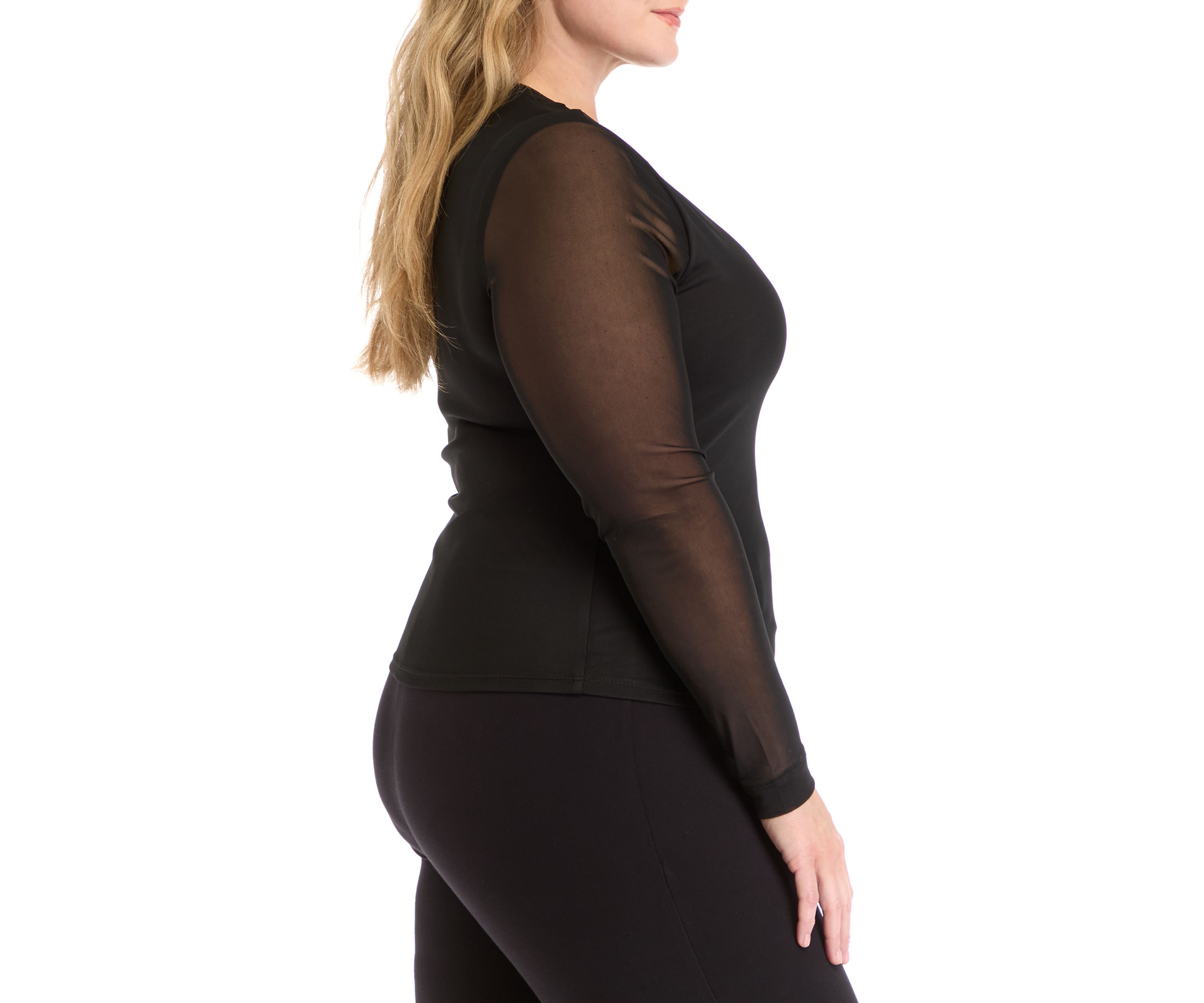 Plus Size Long Sleeve Printed Mesh T-Shirt 