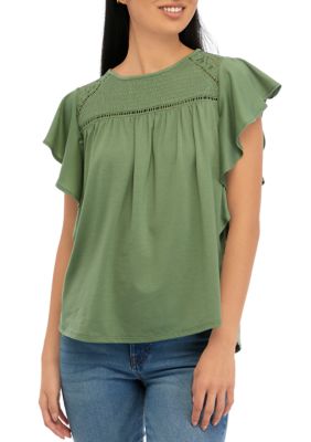 Self Esteem Juniors' Button-front Tiered Peasant Top In Almost