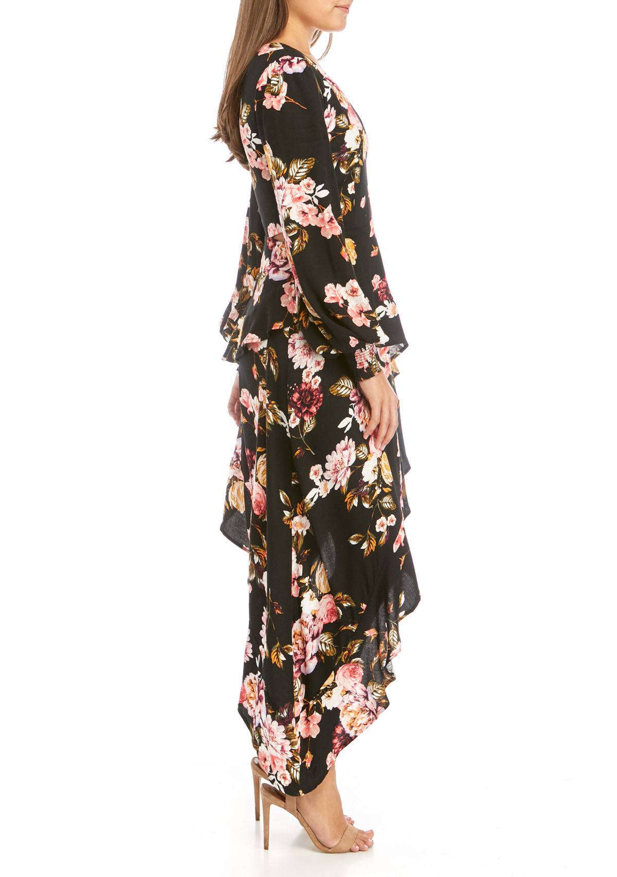 Juniors Long Sleeve Asymmetrical Ruffle Dress