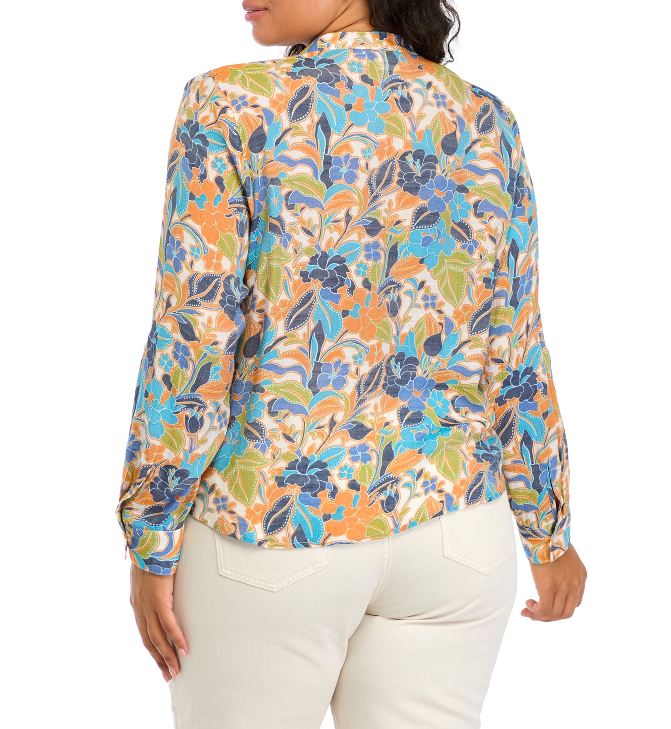 Plus Size Roll Tab Henley Woven Shirt