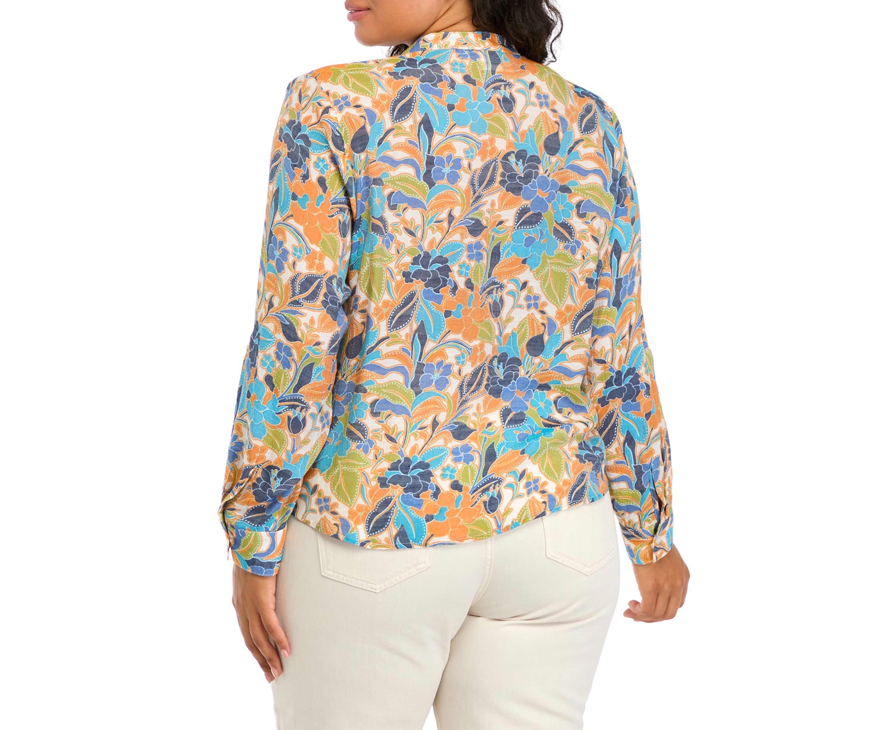 Plus Size Roll Tab Henley Woven Shirt