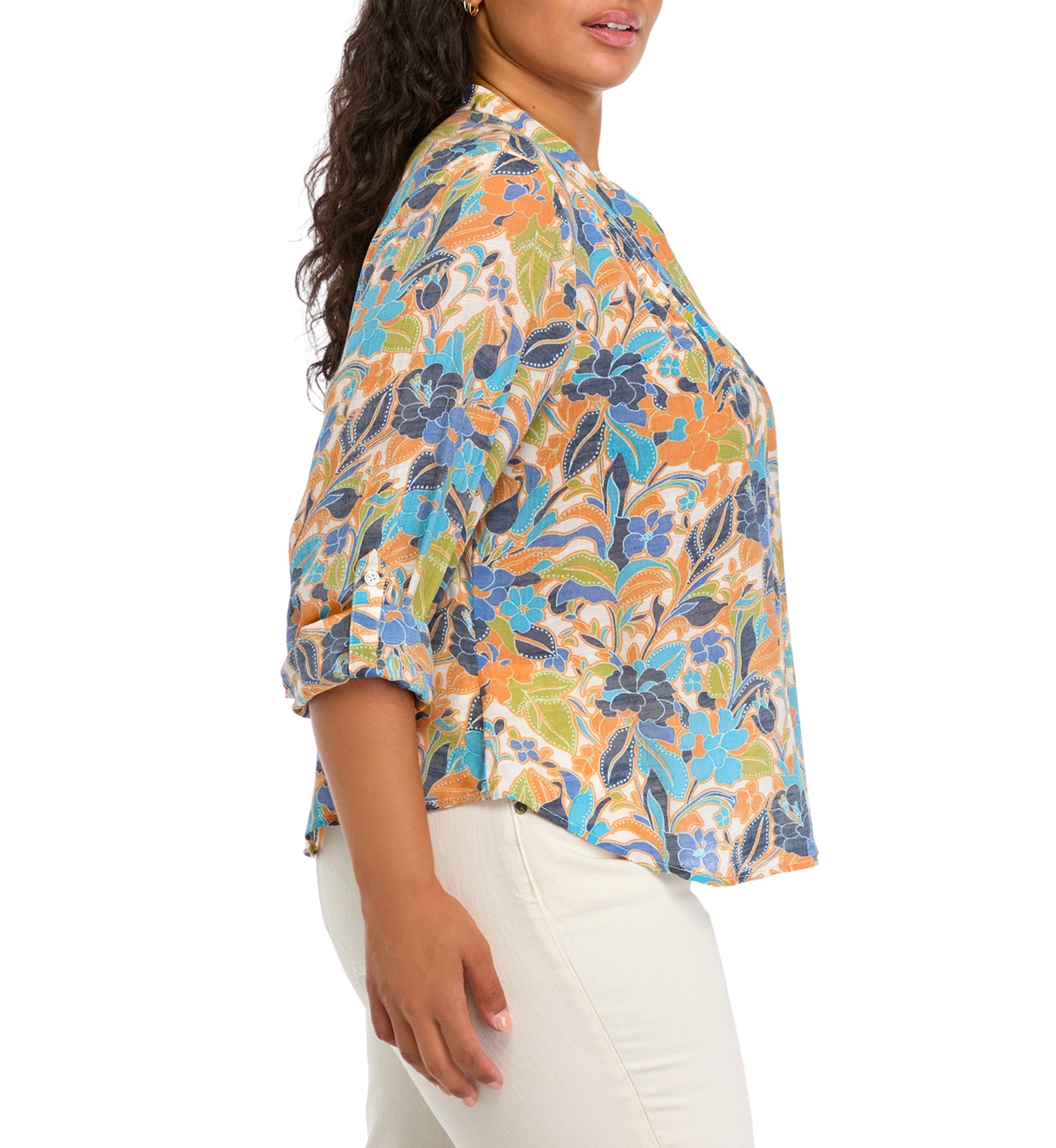 Plus Size Roll Tab Henley Woven Shirt