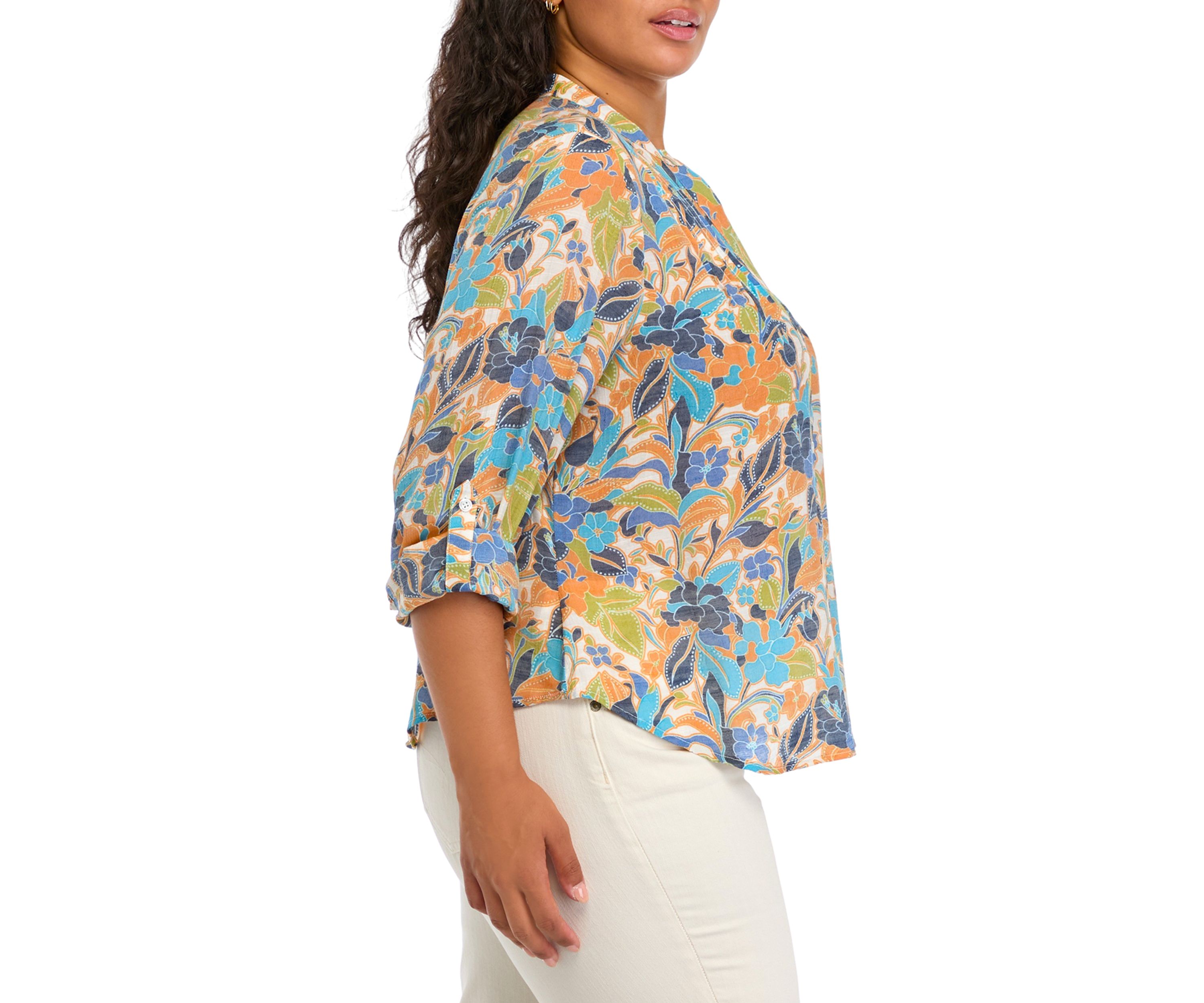 Plus Size Roll Tab Henley Woven Shirt