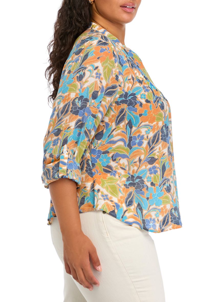 Plus Size Roll Tab Henley Woven Shirt