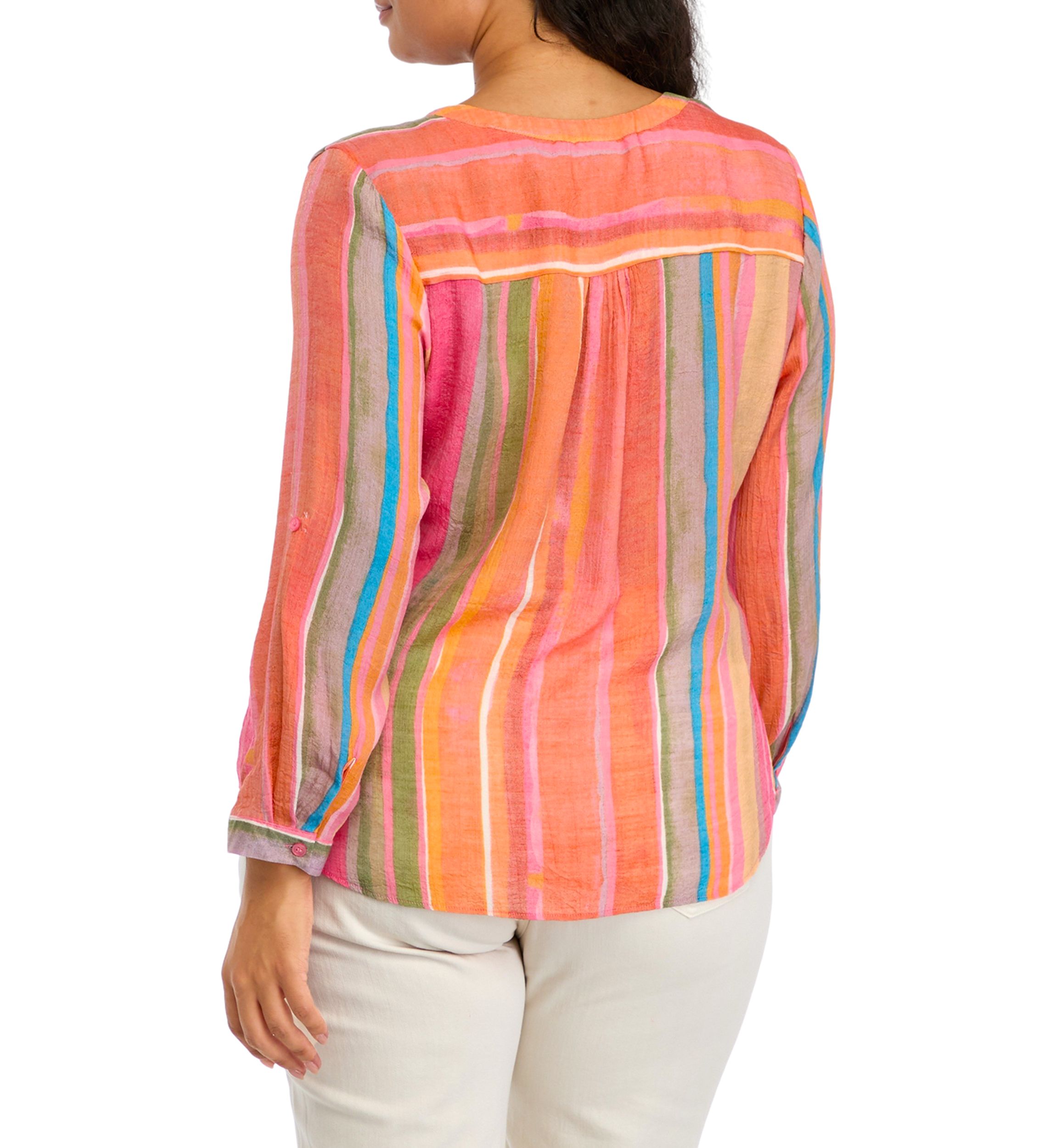 Plus Size Roll Tab Tie Front Woven Shirt
