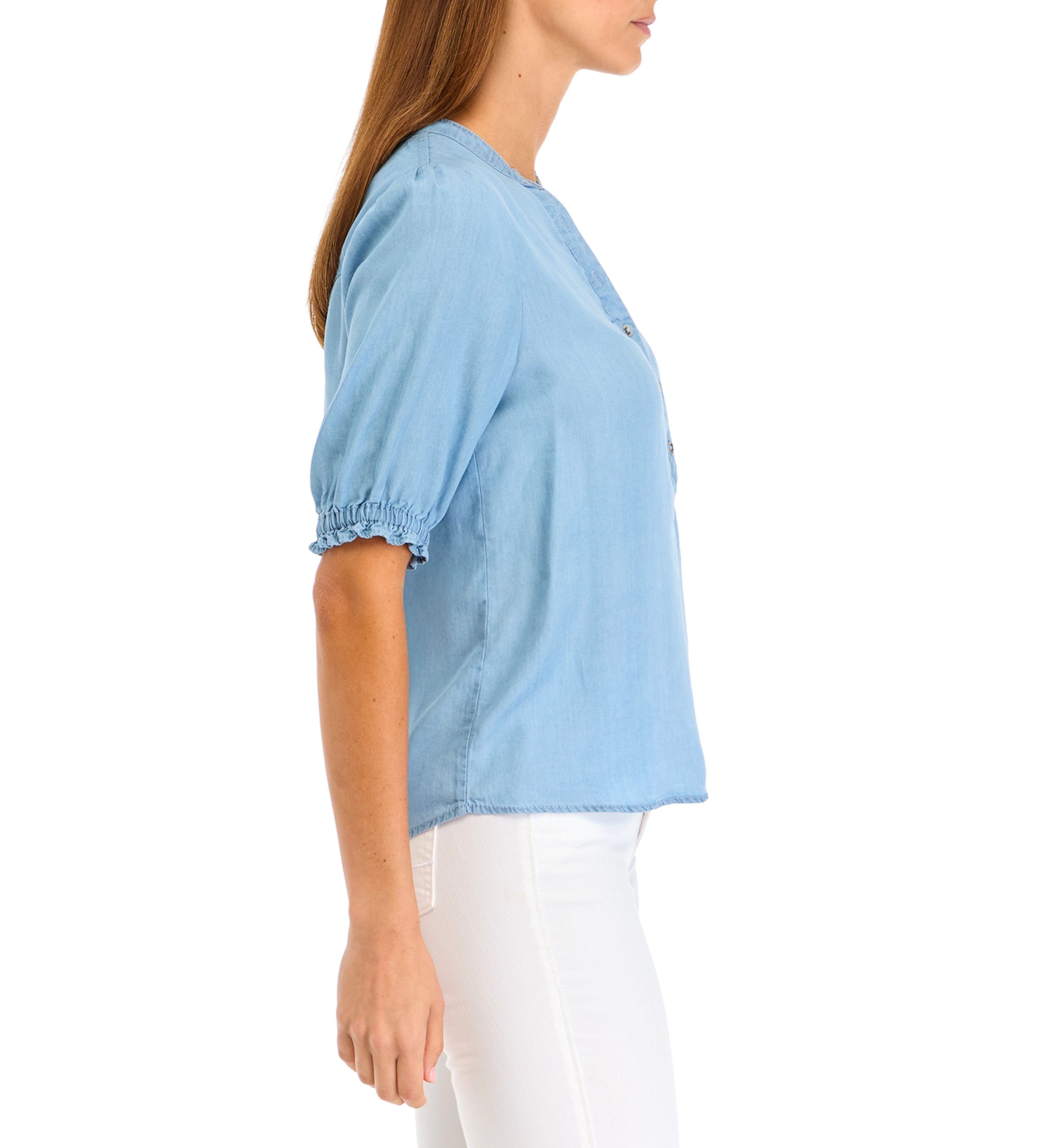 Womens Puff Sleeve Light Wash Top 