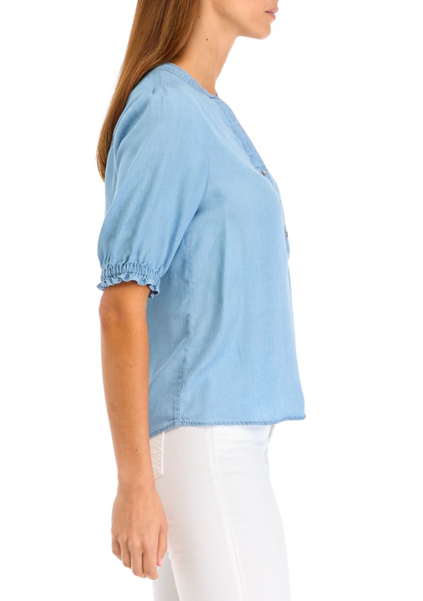 Womens Puff Sleeve Light Wash Top 
