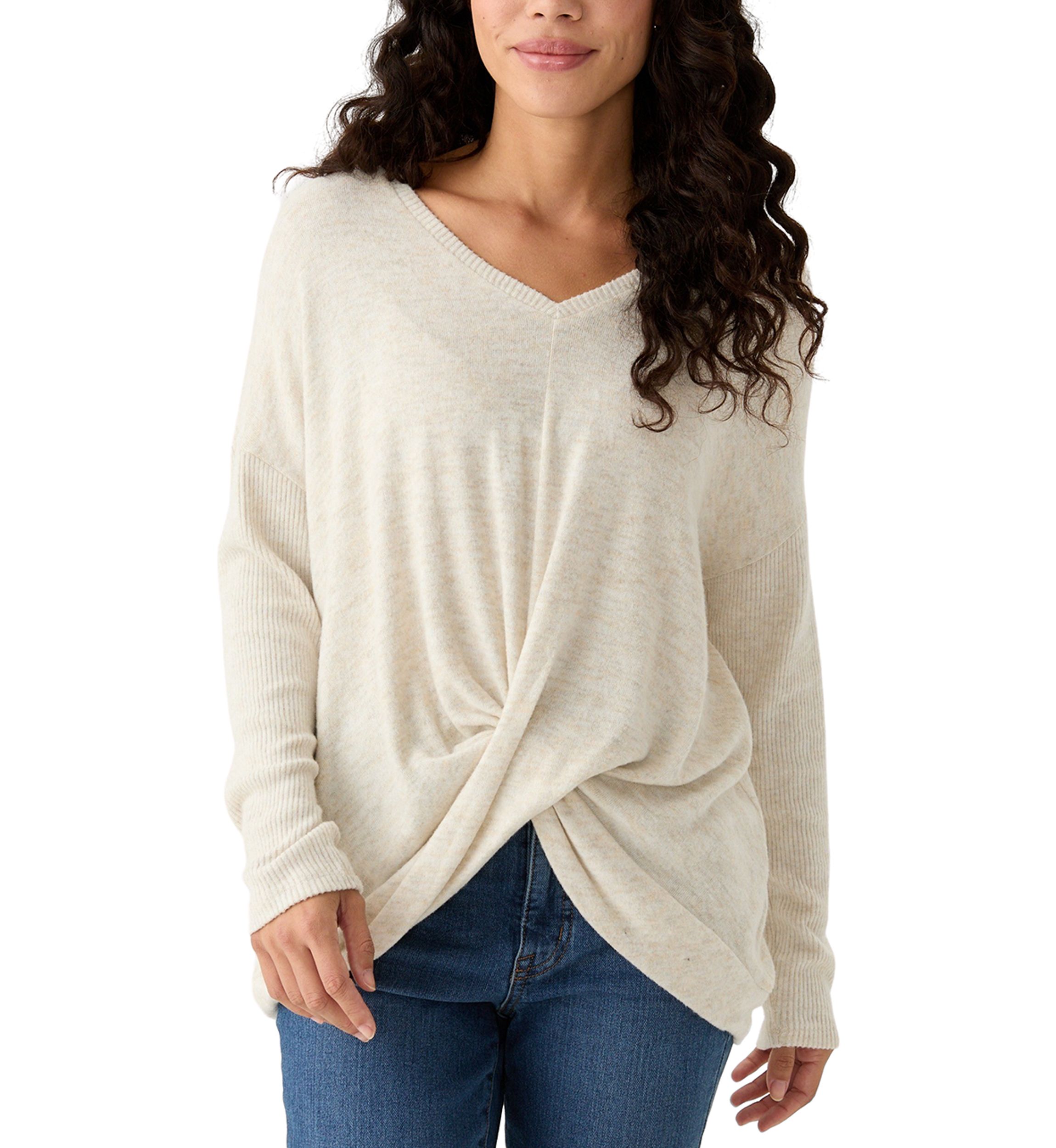 Petite V-Neck Ribbed Mix Knit Top