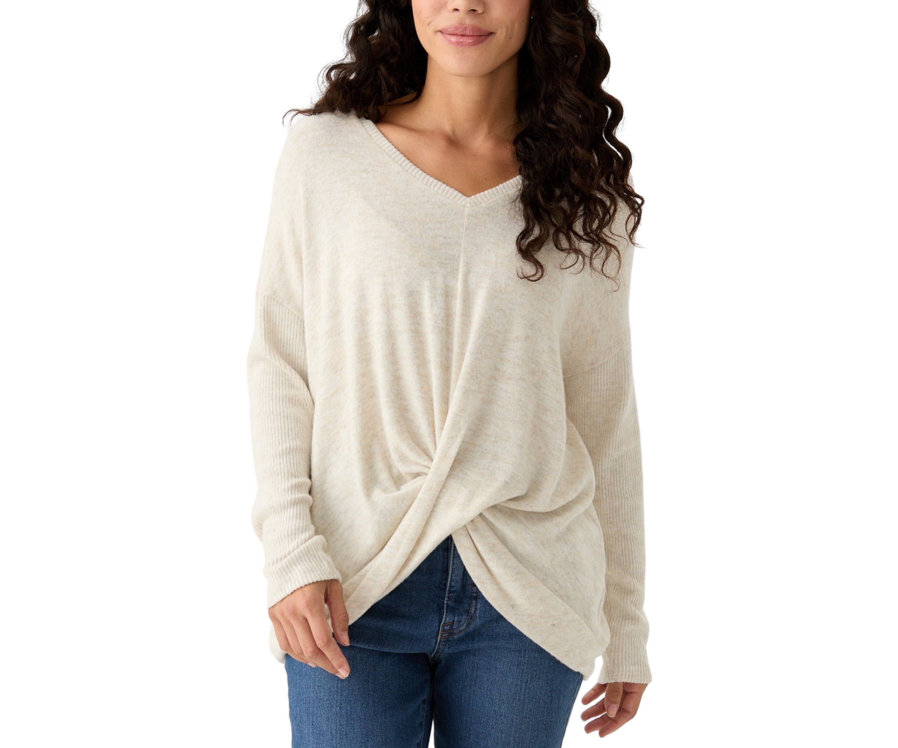 Petite V-Neck Ribbed Mix Knit Top