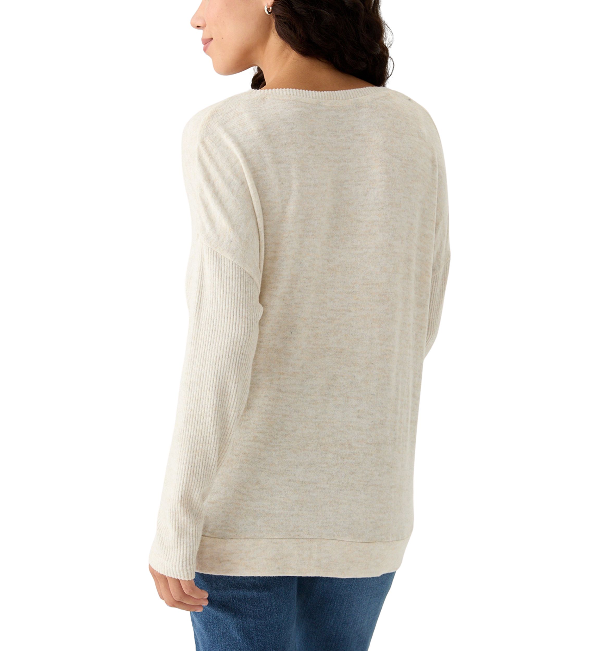 Petite V-Neck Ribbed Mix Knit Top