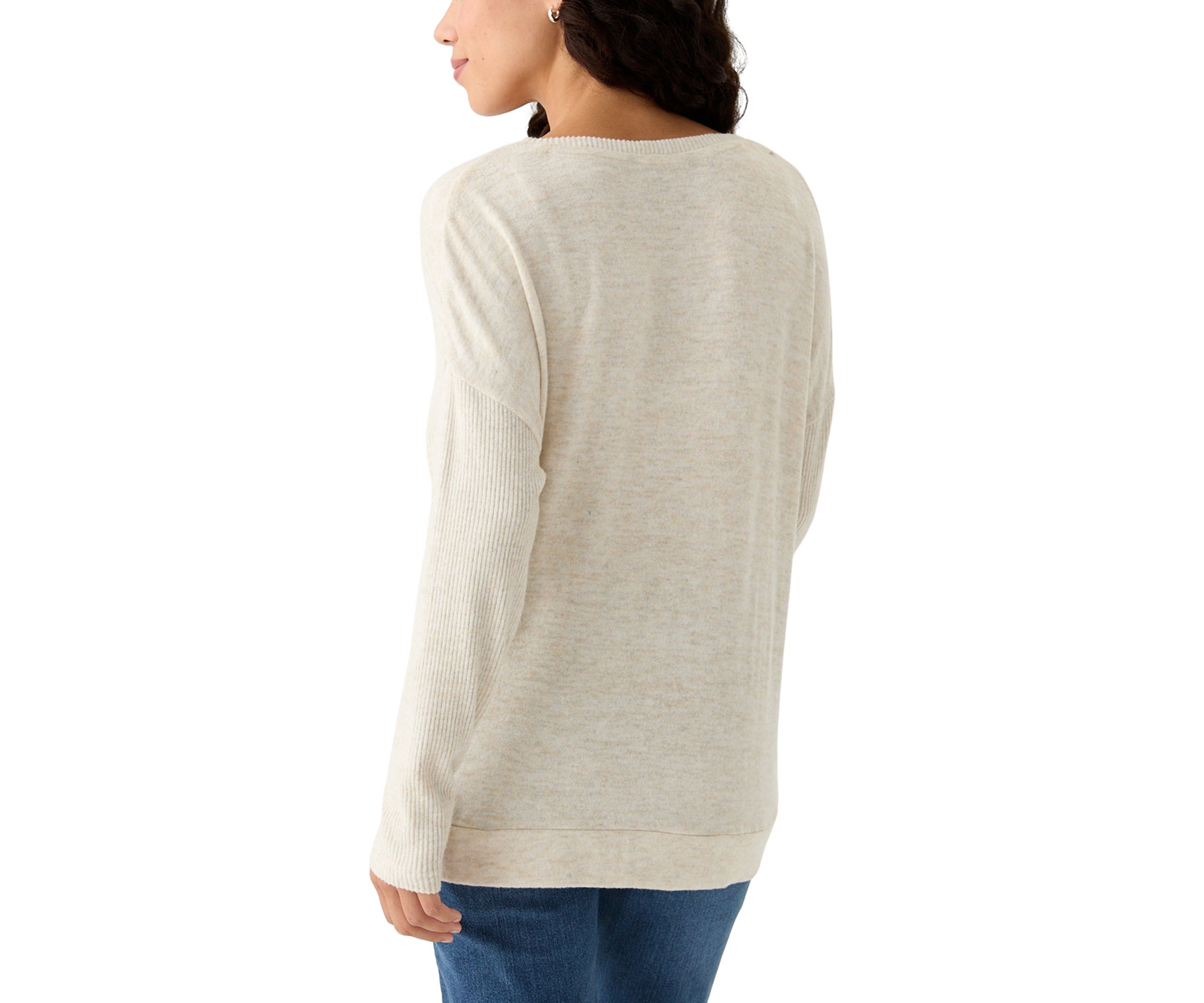 Petite V-Neck Ribbed Mix Knit Top