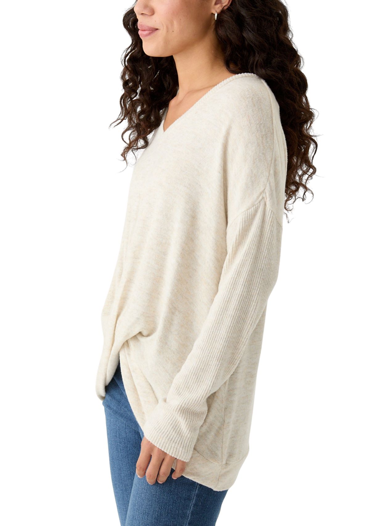 Petite V-Neck Ribbed Mix Knit Top