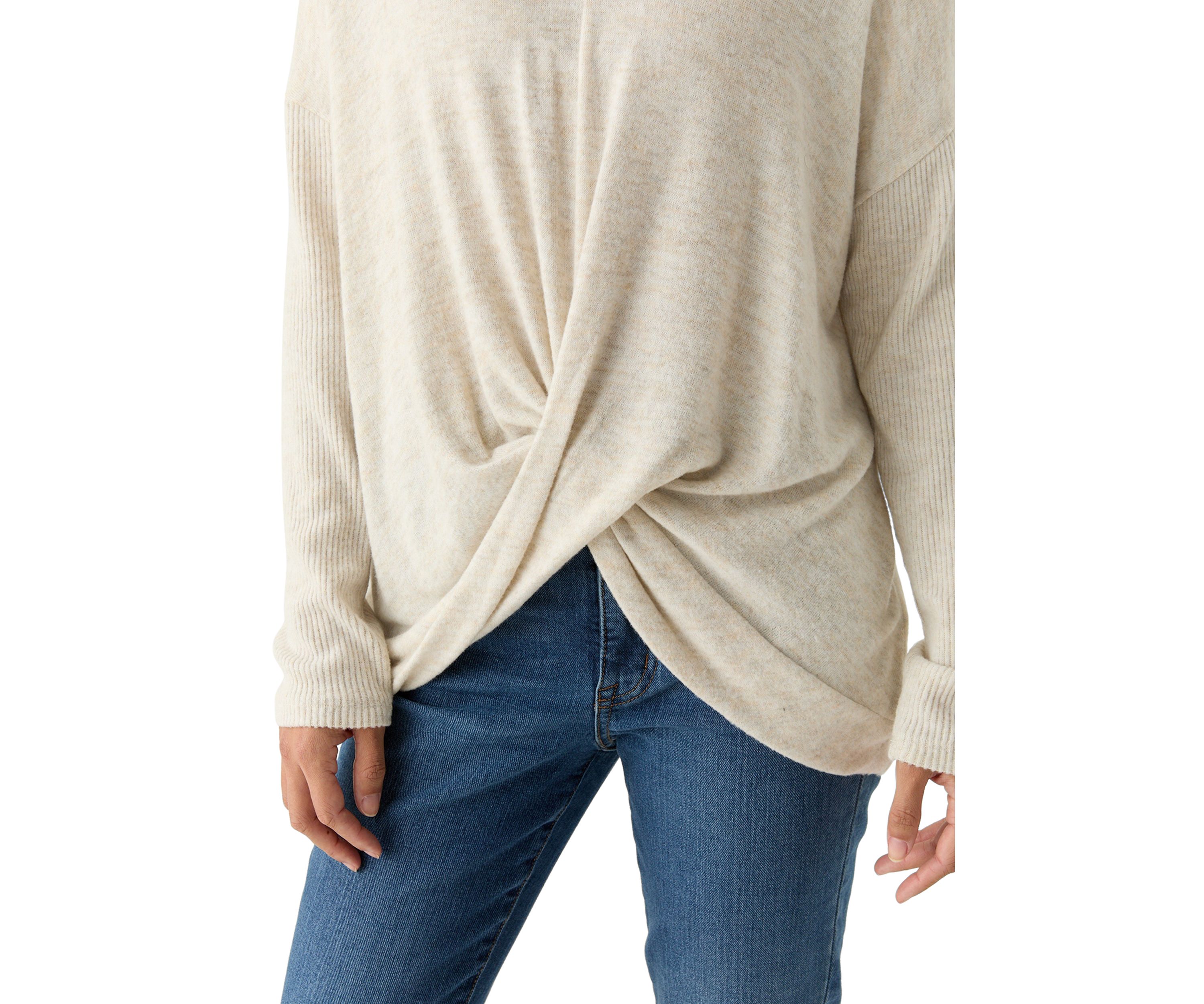 Petite V-Neck Ribbed Mix Knit Top