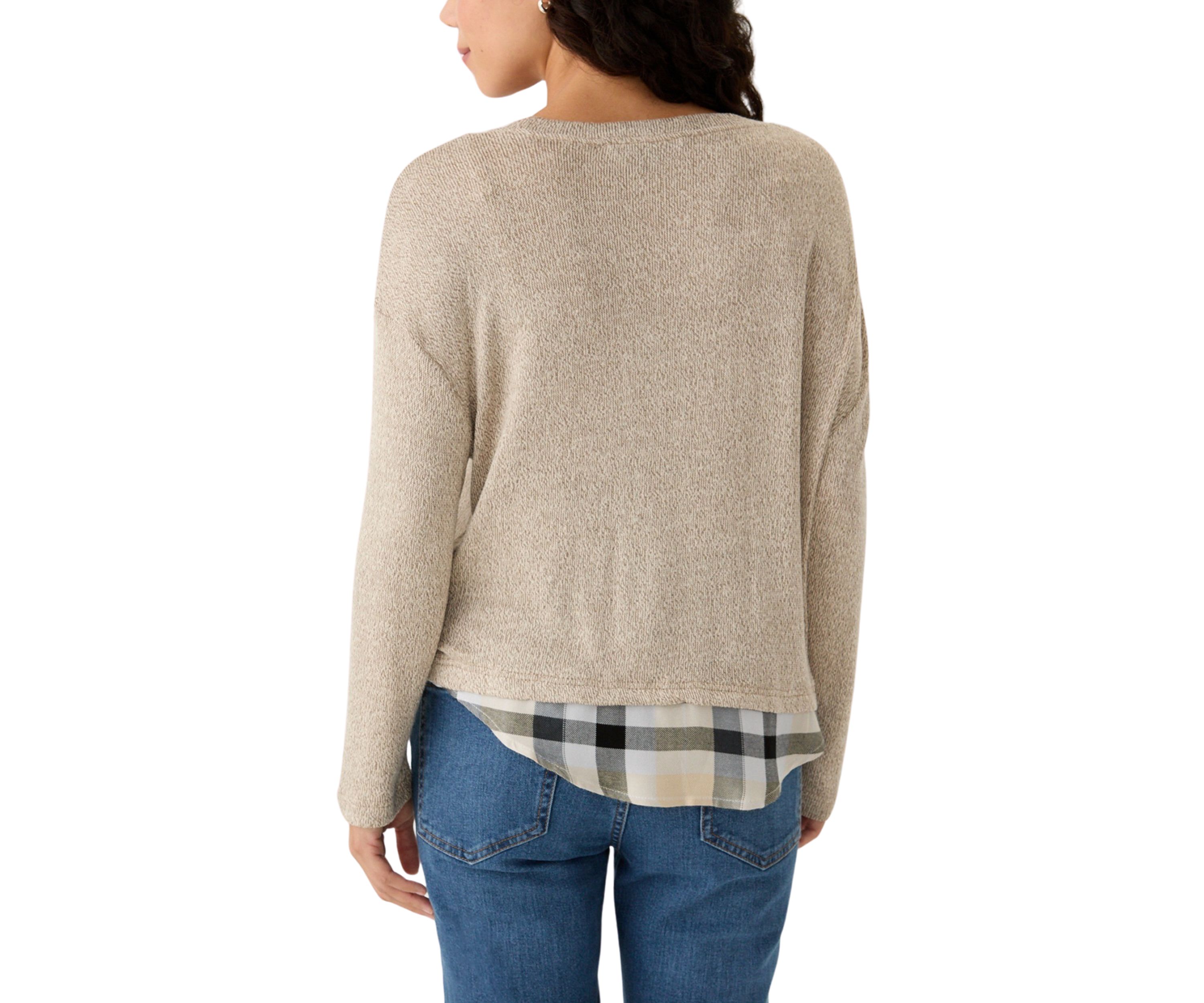 Petite Hacci Woven Mixed Top