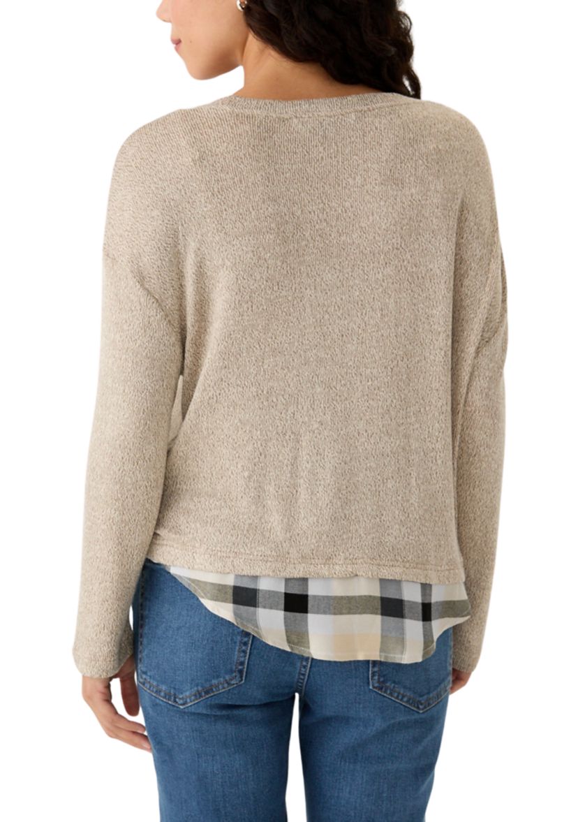 Petite Hacci Woven Mixed Top