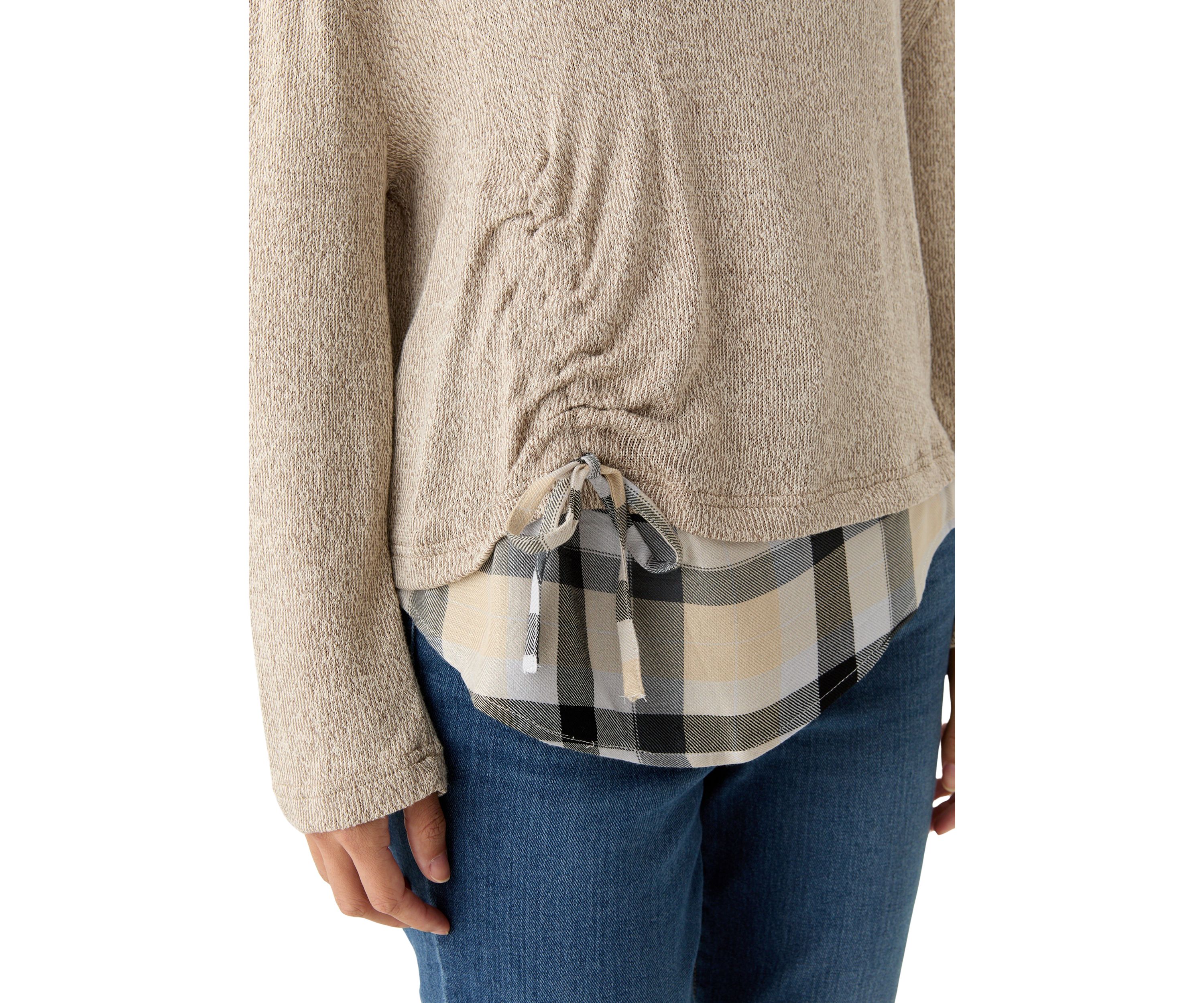 Petite Hacci Woven Mixed Top