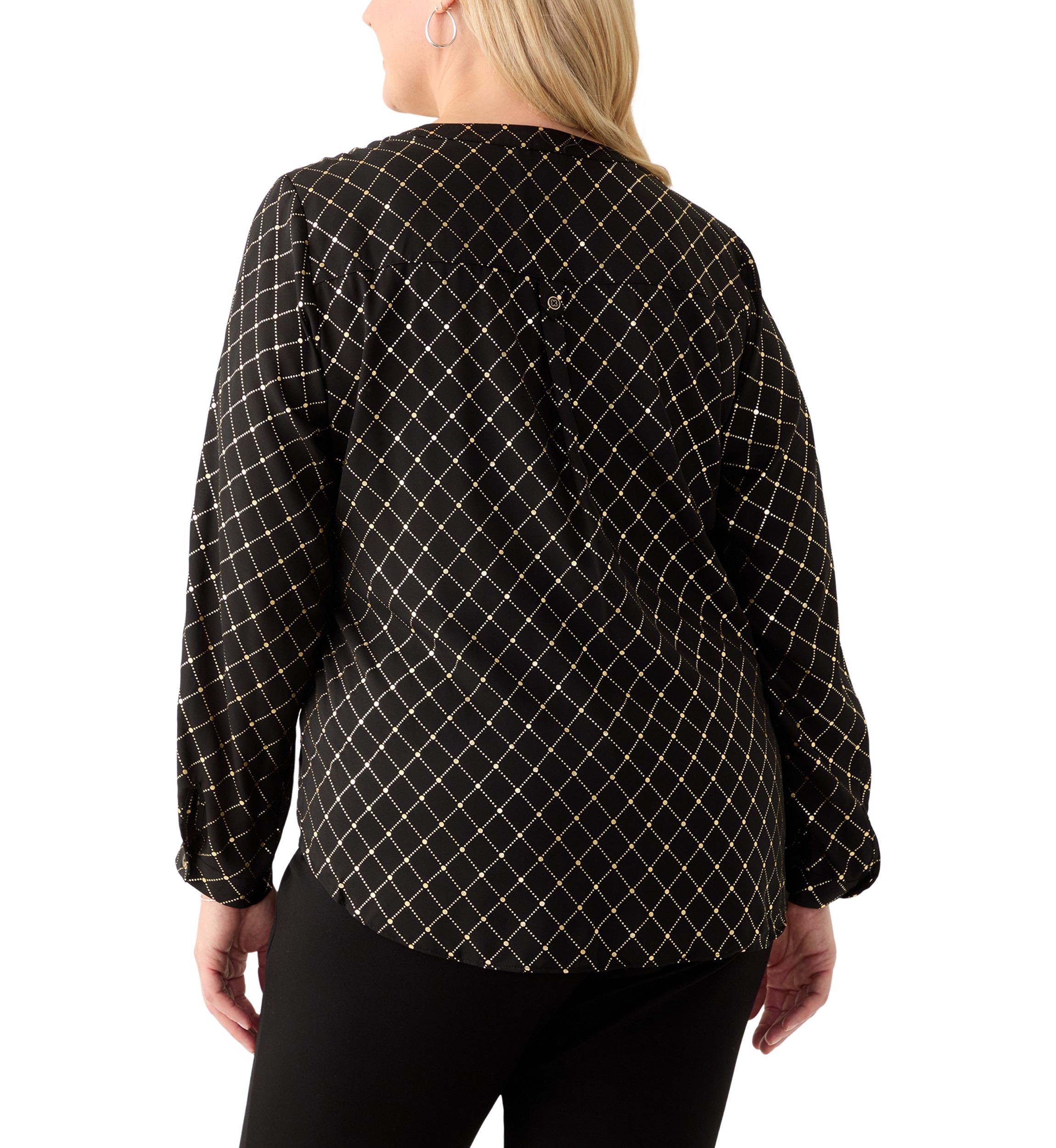 Plus Size Foil Tab Sleeve Crepe Henley Shirt 