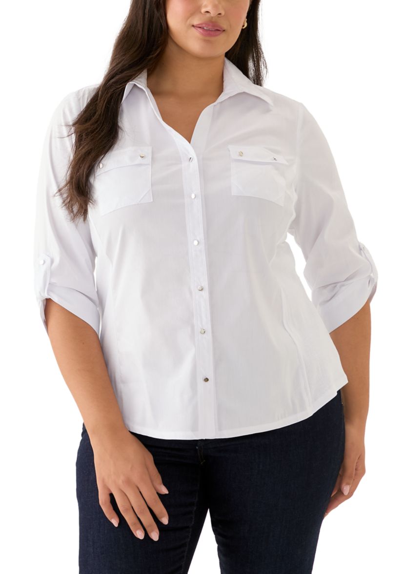 Plus Size Solid Button Down Shirt 