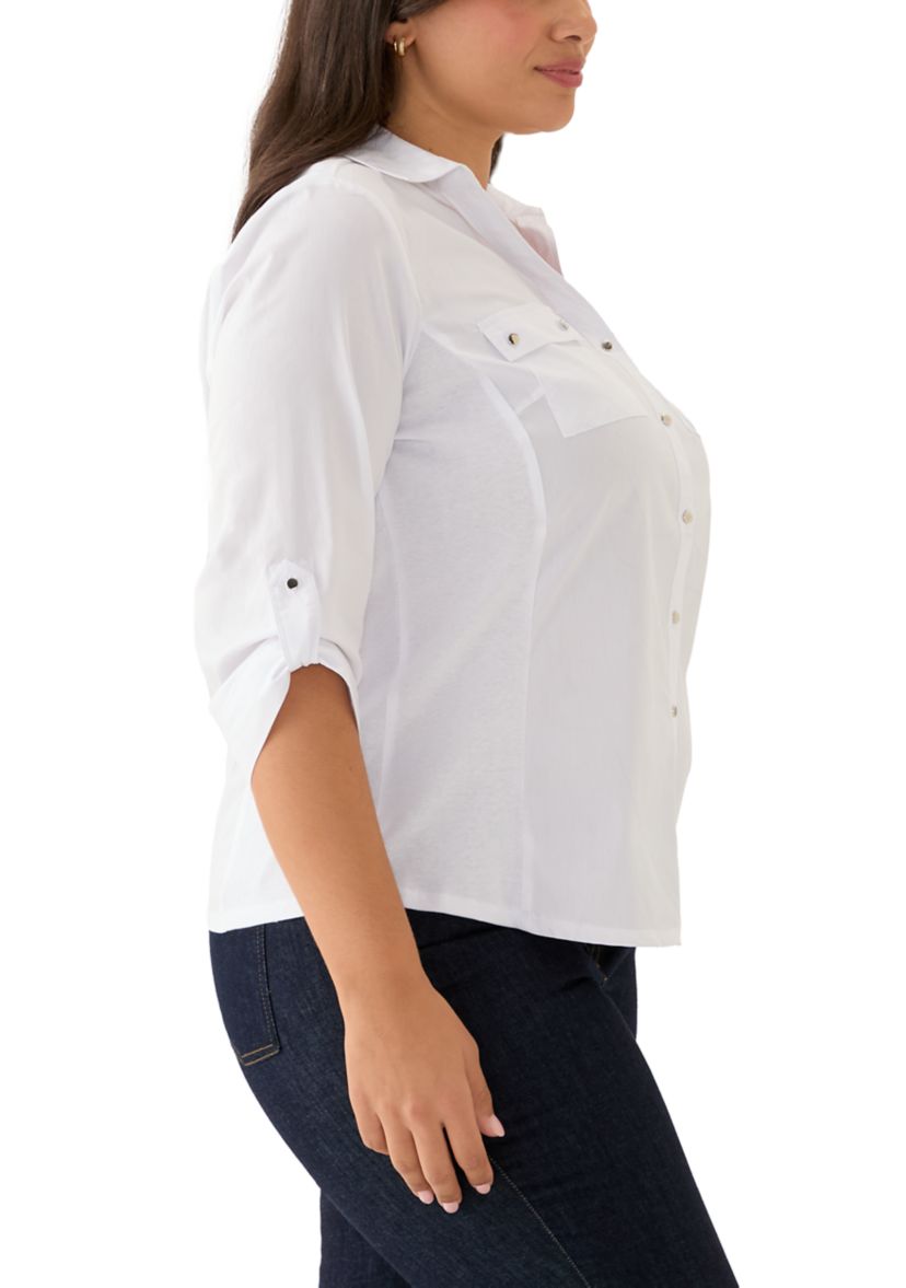 Plus Size Solid Button Down Shirt 