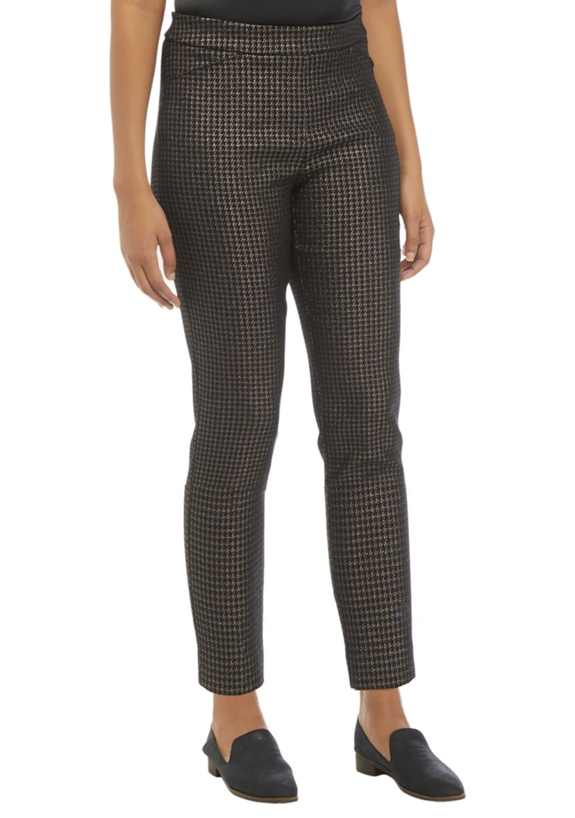 Houndstooth Print Cropped Ankle Pants 
