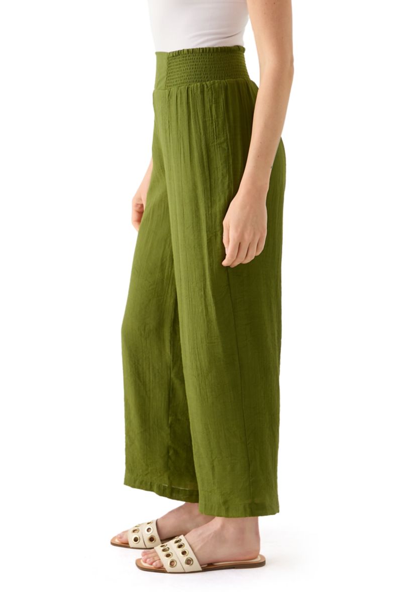 Petite Linen Like Pull On Wide Leg Cropped Pants