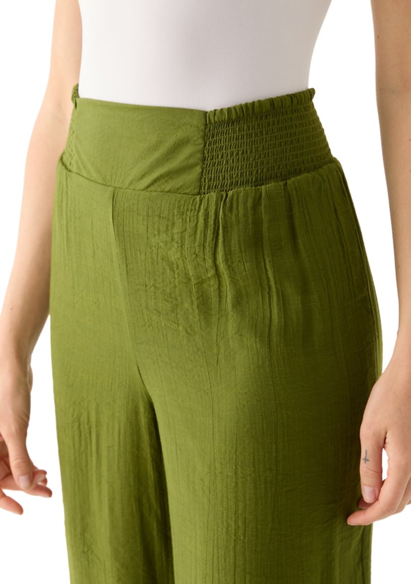 Petite Linen Like Pull On Wide Leg Cropped Pants