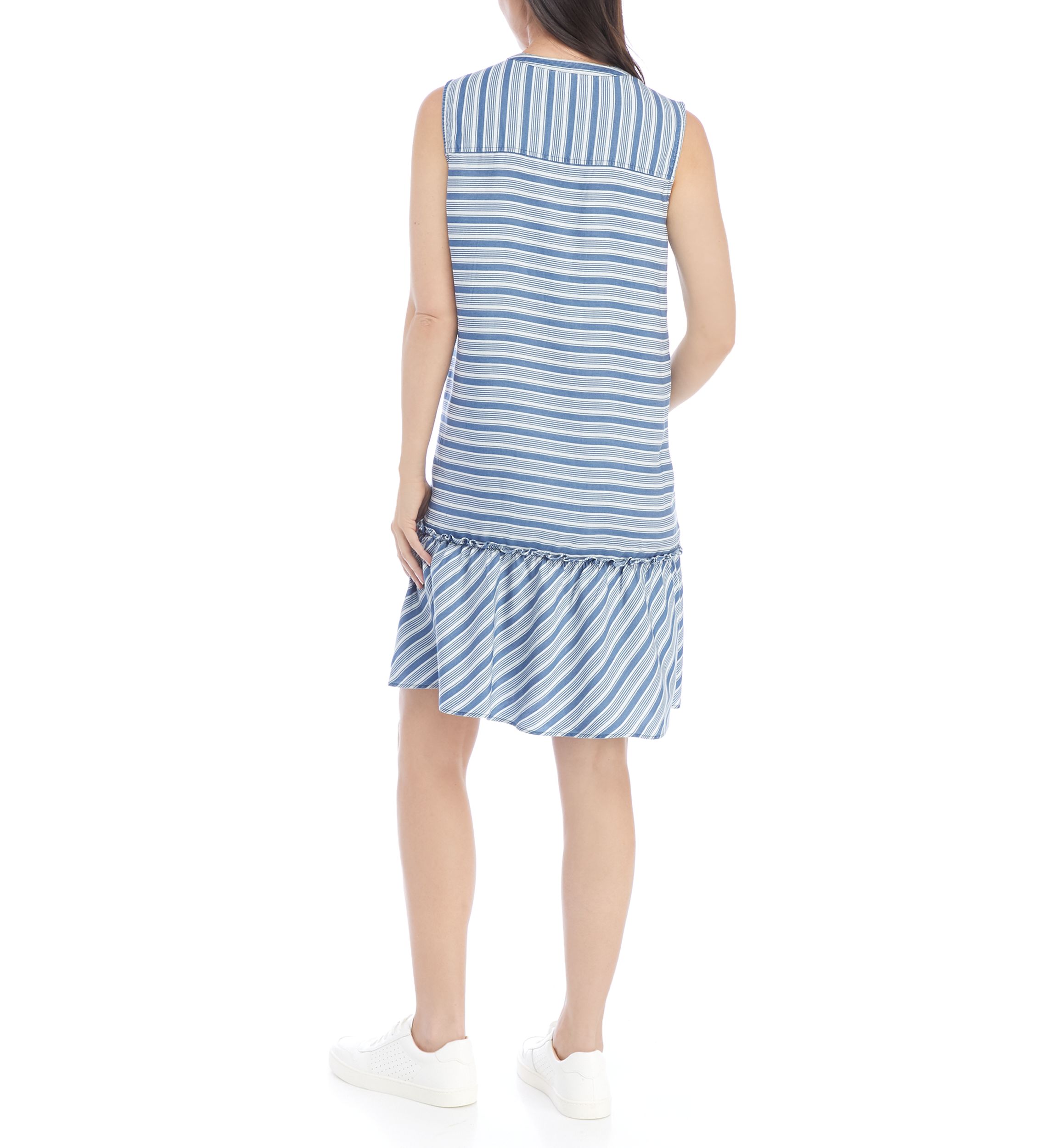 Womens Striped Tencel® Peplum Dress