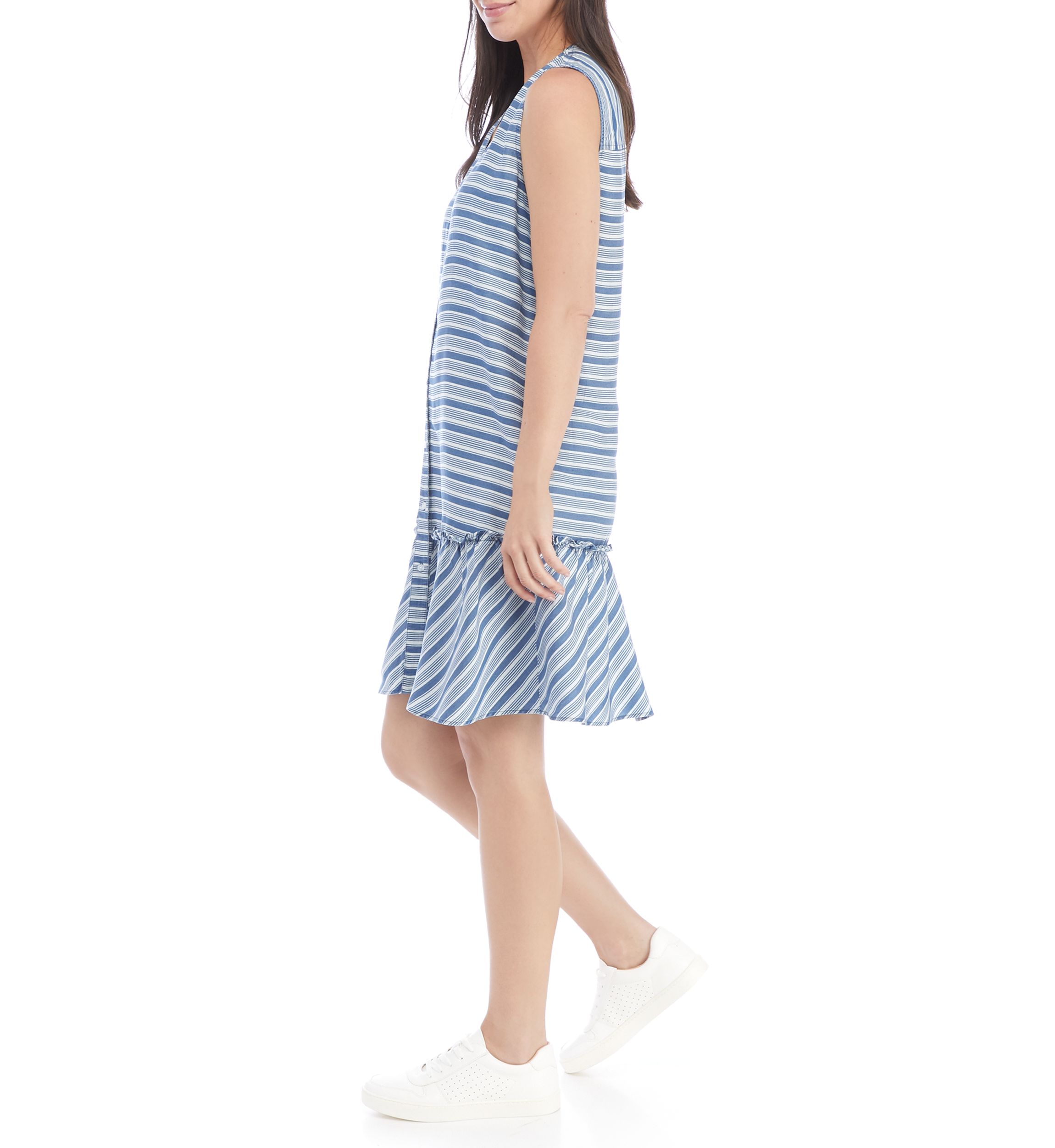 Womens Striped Tencel® Peplum Dress