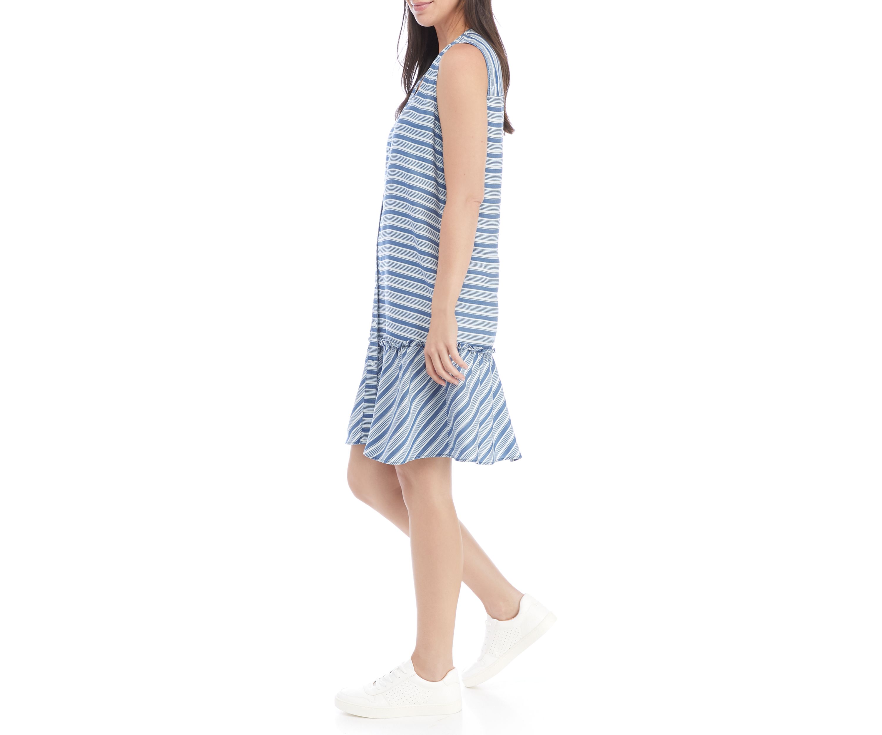 Womens Striped Tencel® Peplum Dress