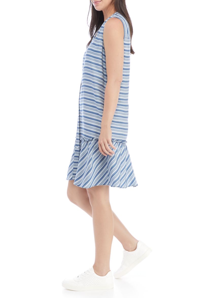Womens Striped Tencel® Peplum Dress
