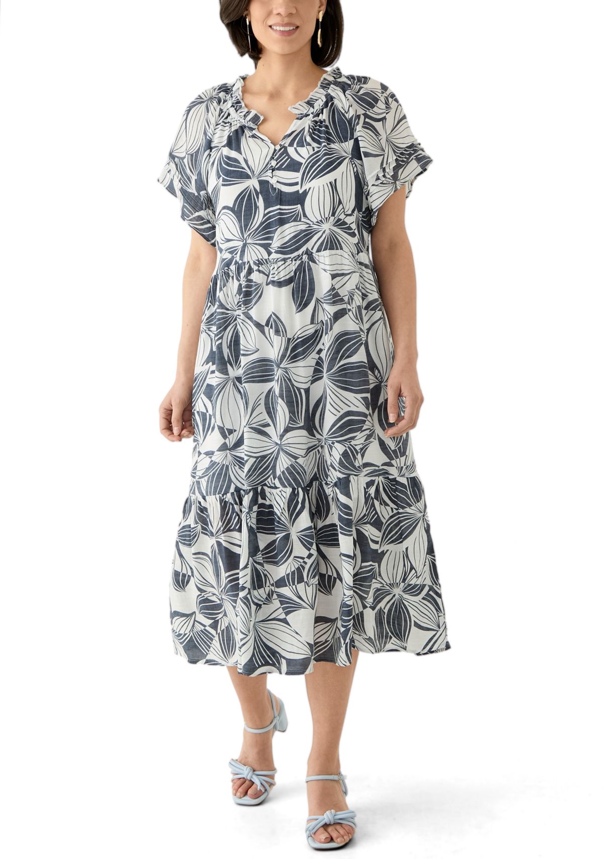 Petite Flutter Sleeve Midi Dress