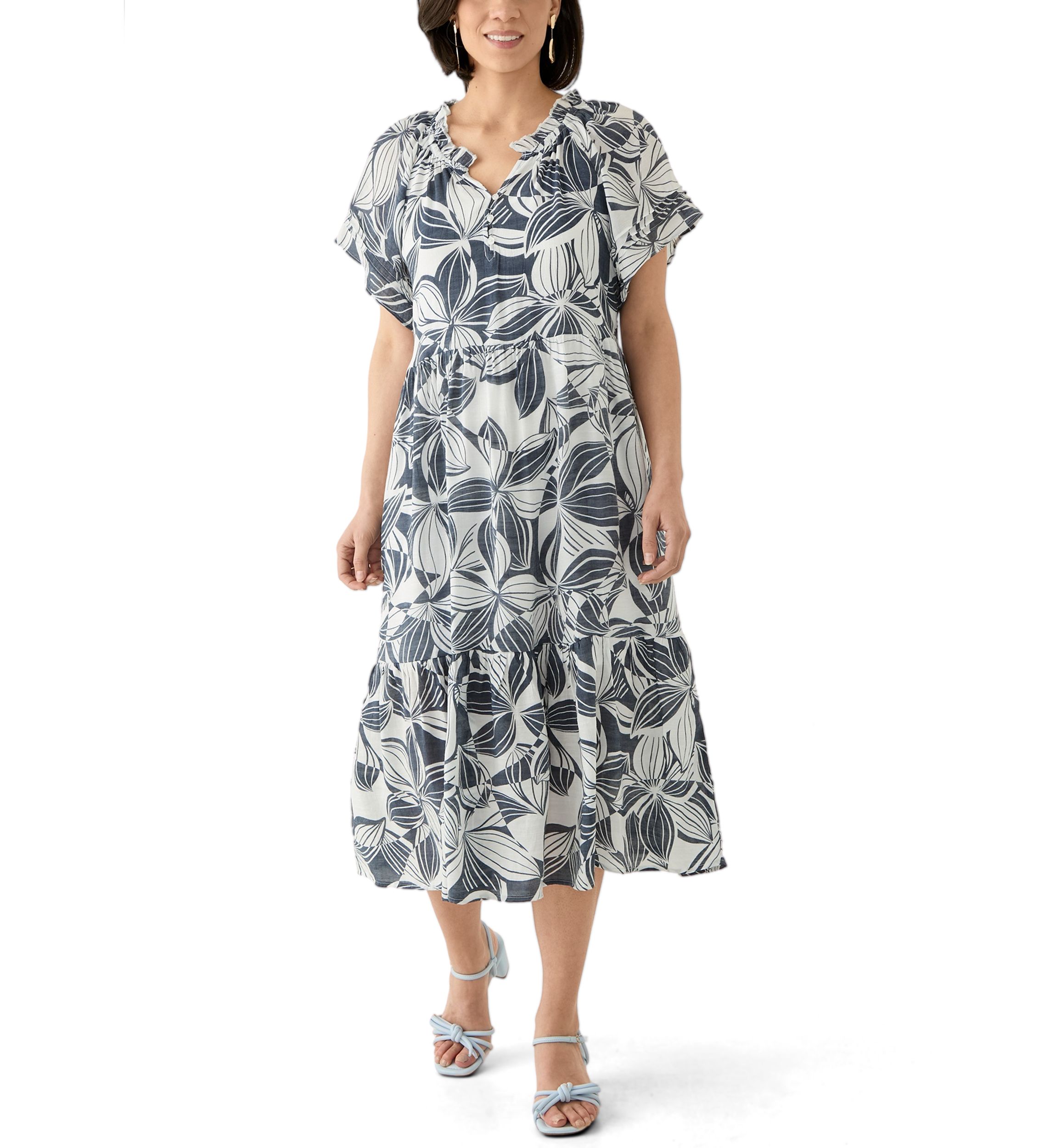 Petite Flutter Sleeve Midi Dress