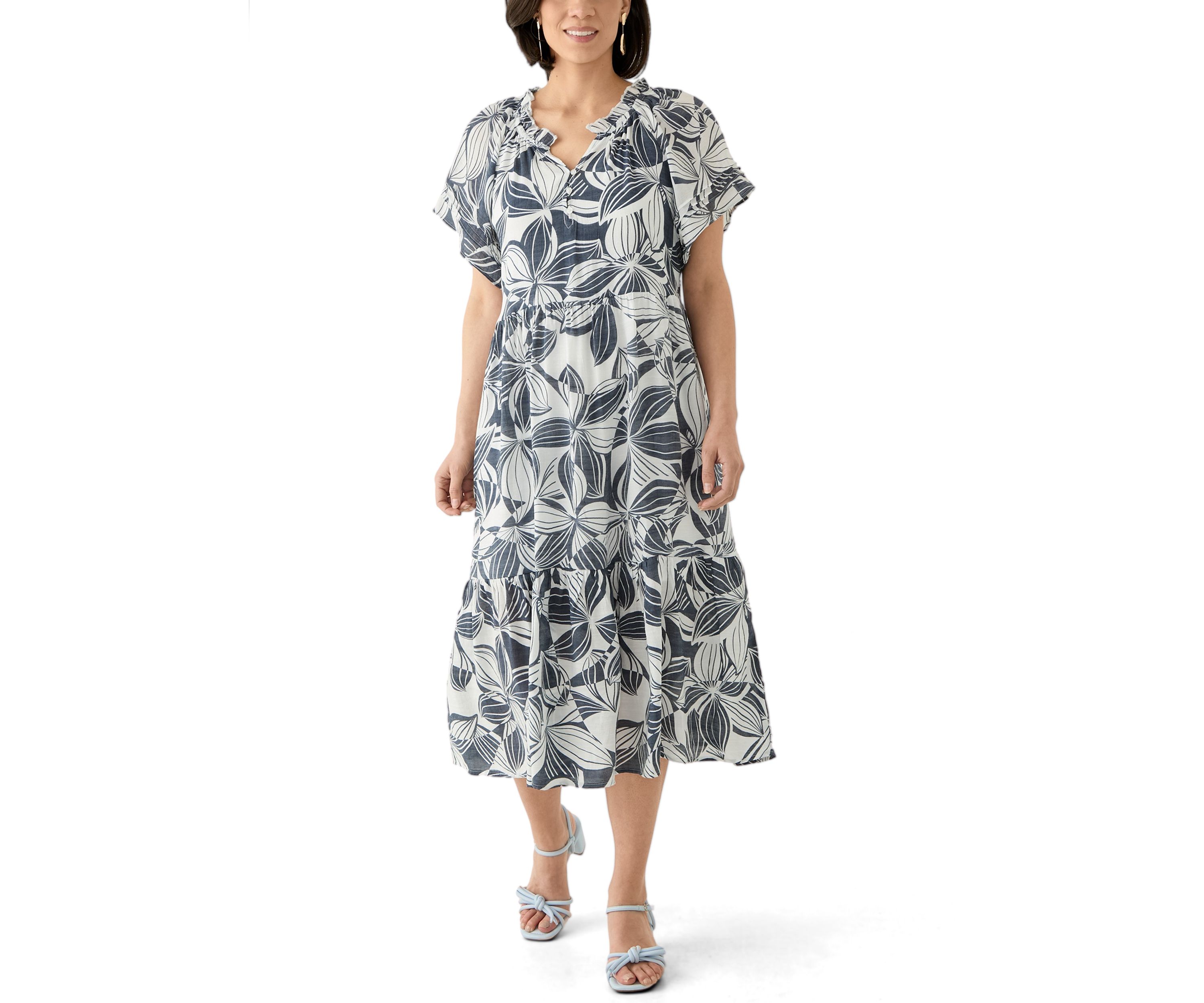 Petite Flutter Sleeve Midi Dress