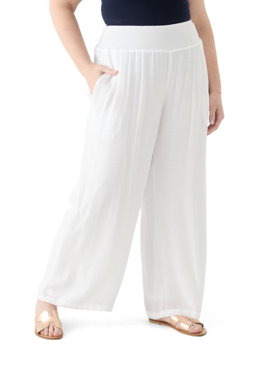 Plus Size Pull On Slub Pants