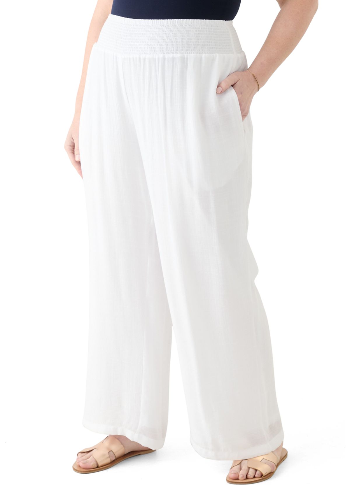 Plus Size Pull On Slub Pants