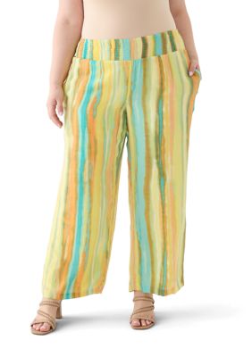 Sharagano Women's Plus Size Striped Slub Pants