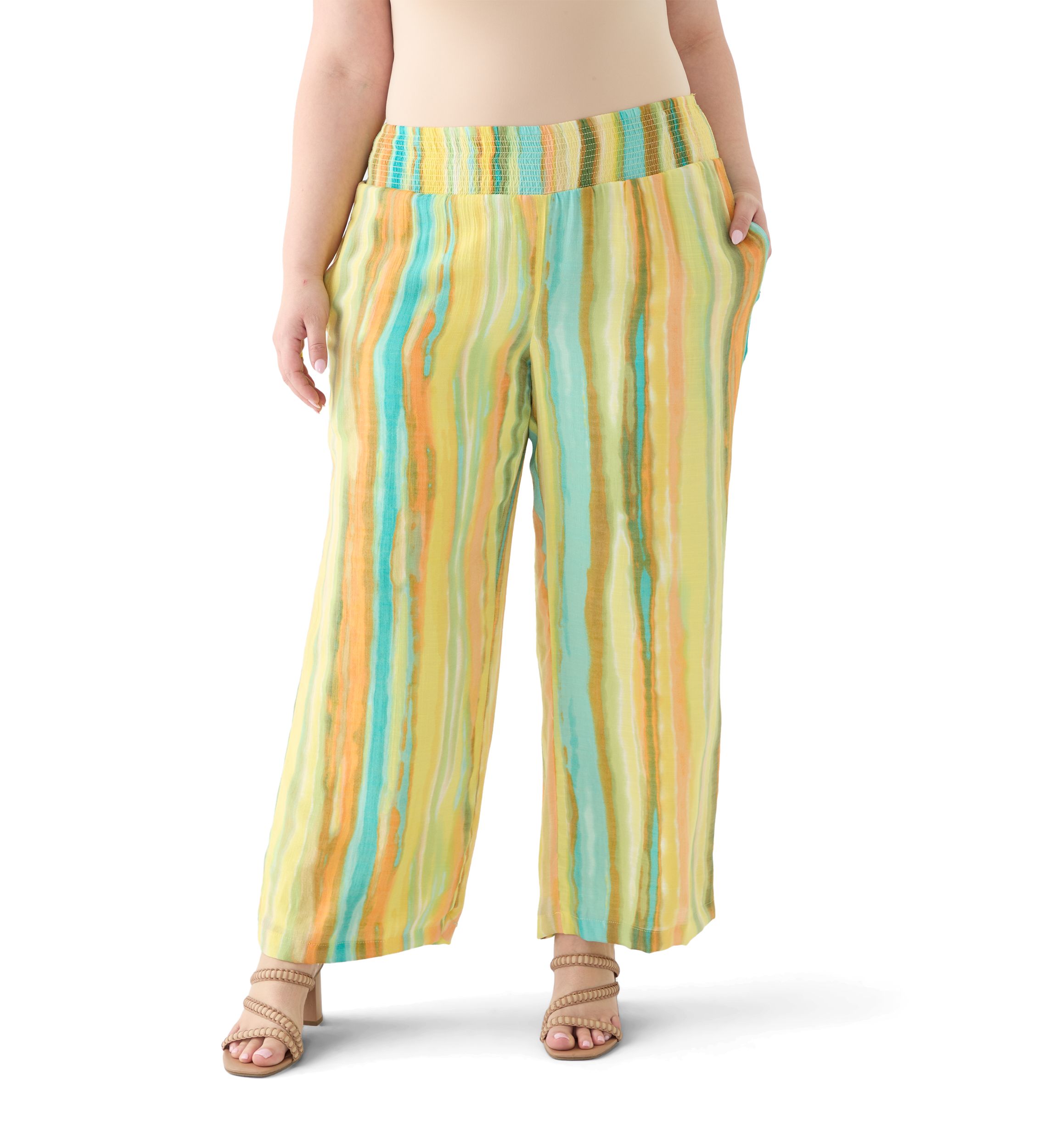 Plus Size Striped Slub Pants